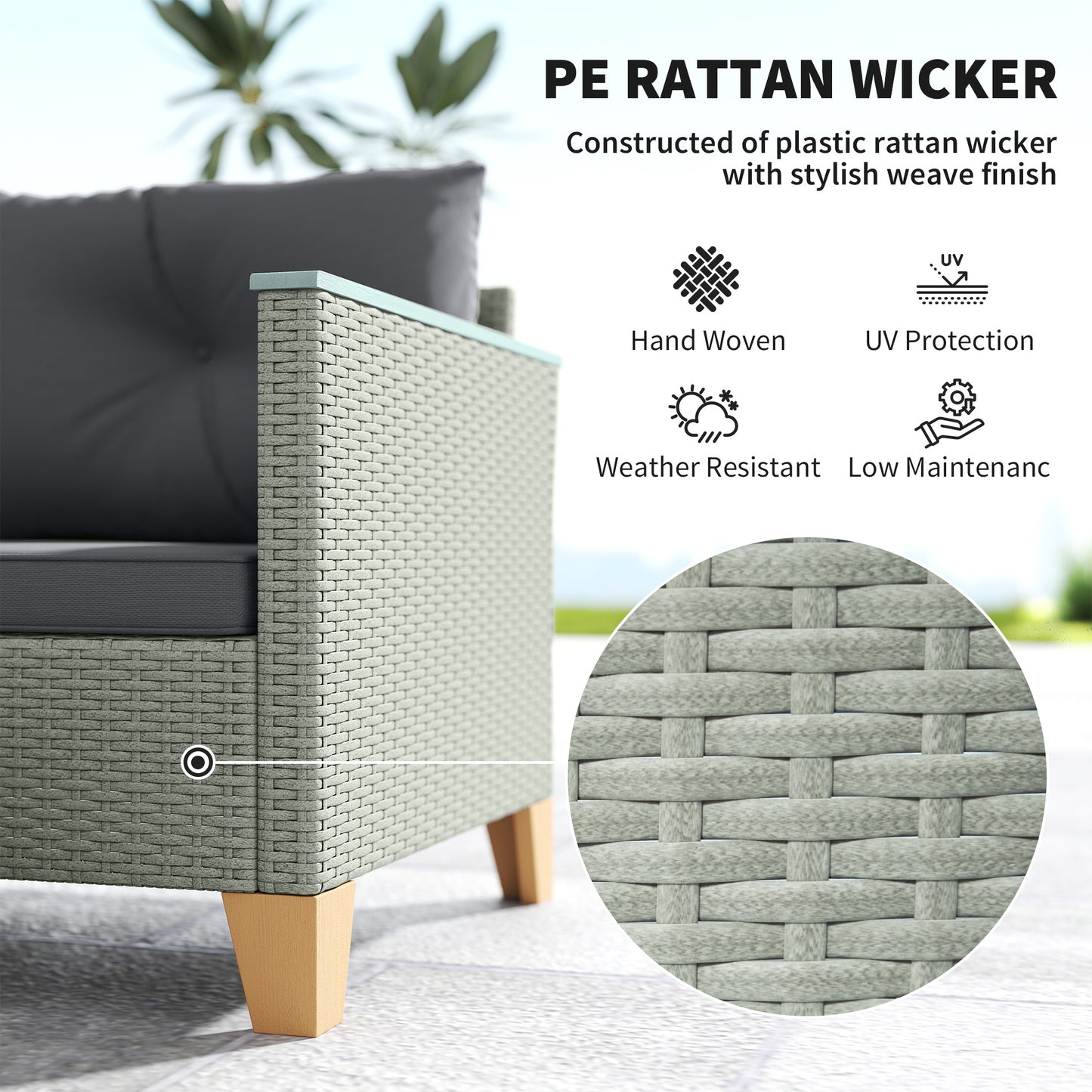 3 Pieces Rattan Garden Furniture Set
