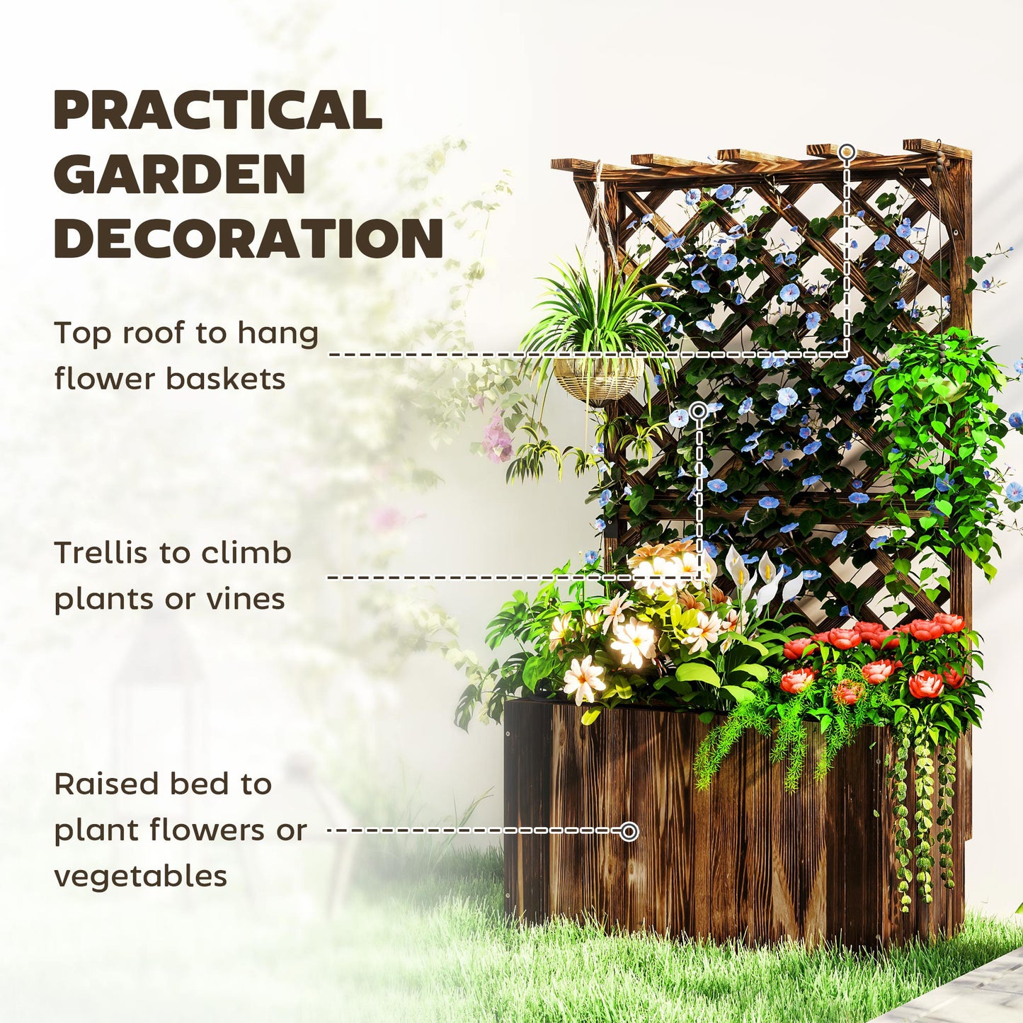 Wooden Planter with Trellis