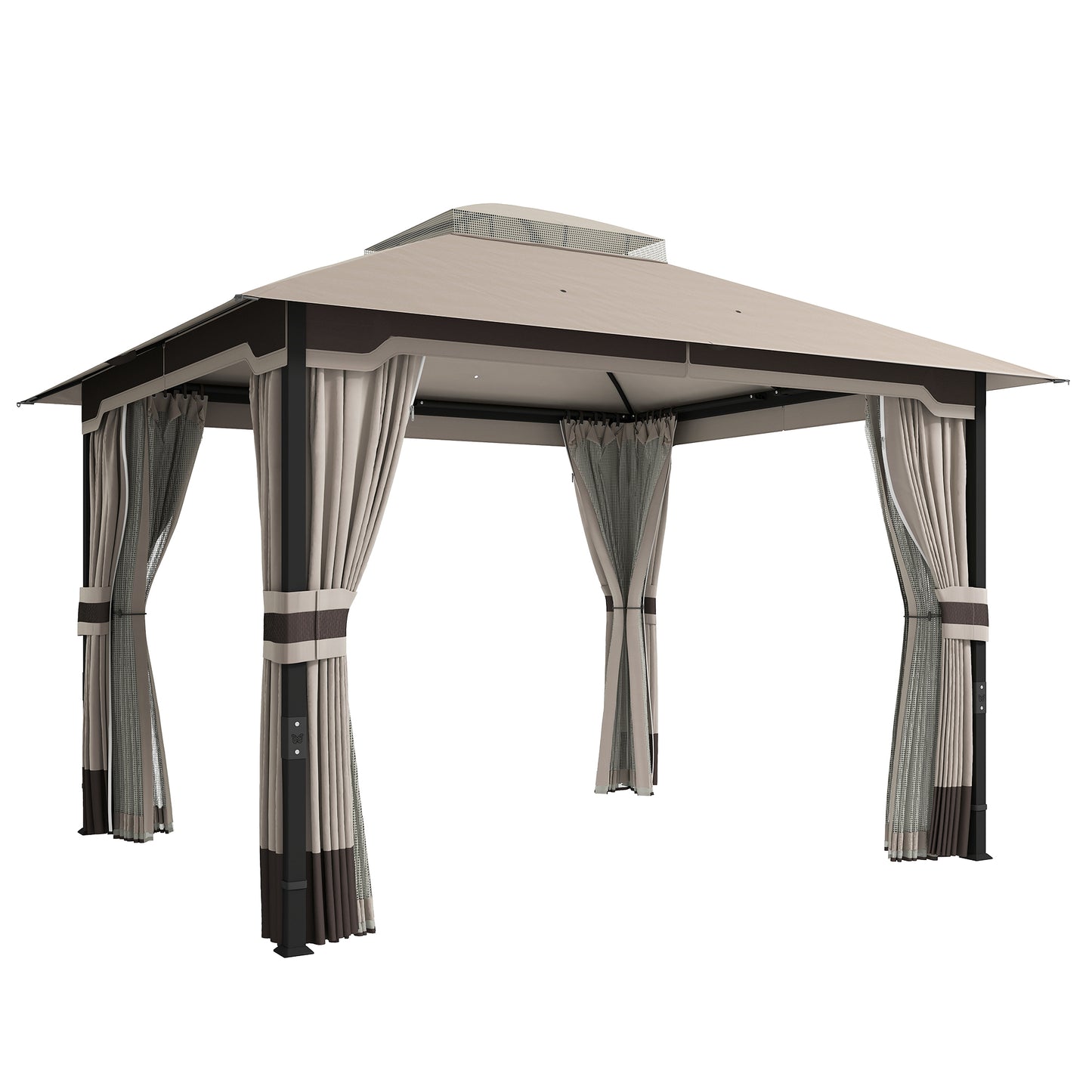 3 x 3.6 m Outdoor Garden Gazebo with Netting and Curtains