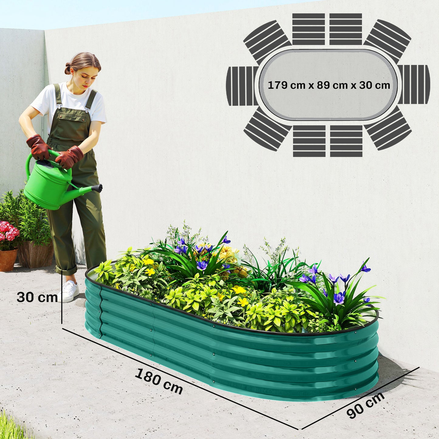 Galvanised Raised Garden Bed, Metal Planter Box with Safety Edging (8)