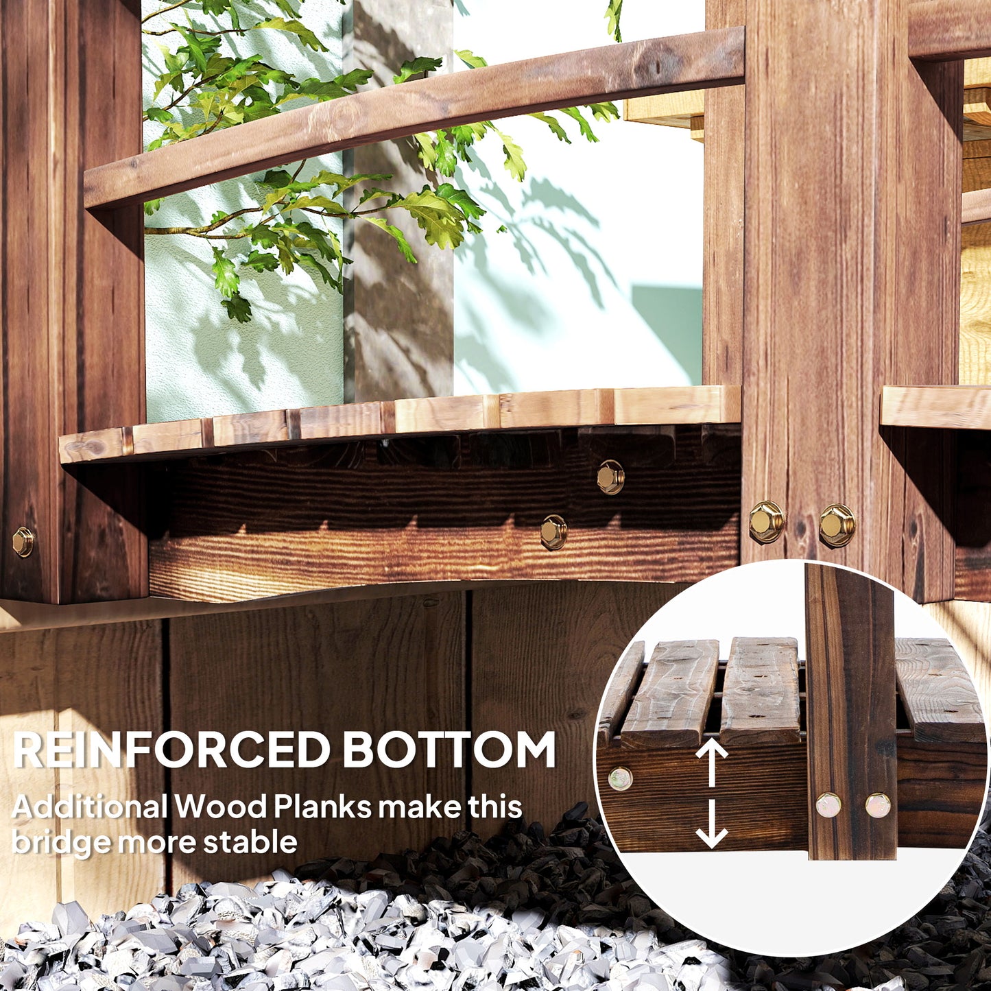 1.5M Wooden Garden Bridge Lawn Décor Stained Finish Arc Outdoor