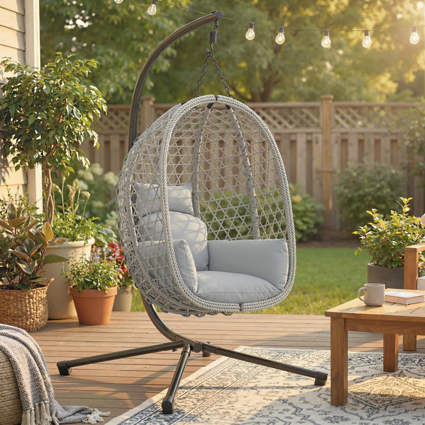 Hanging Egg Chair, Indoor Outdoor Rattan Hammock Swing Chair