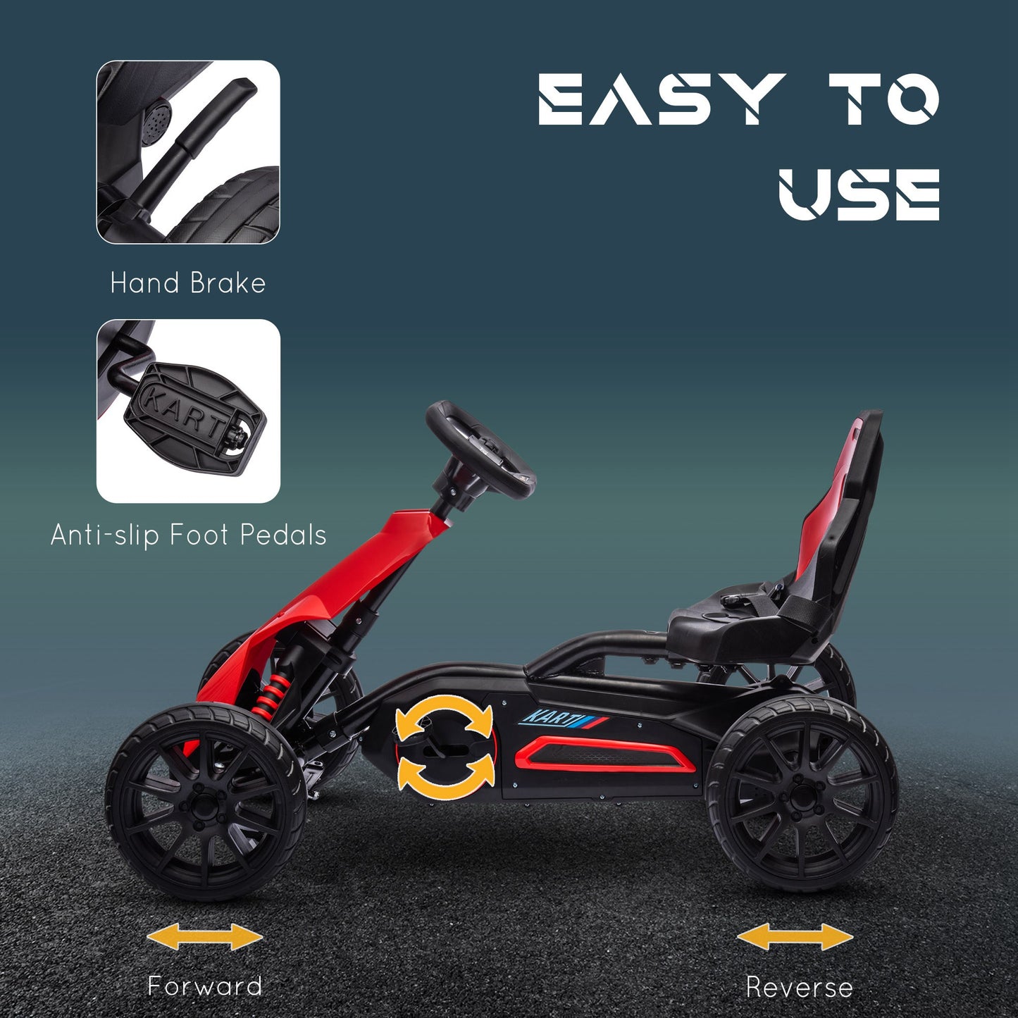 Kids Pedal Go Kart, with Adjustable Seat, EVA Wheels, Seat, Handbrake
