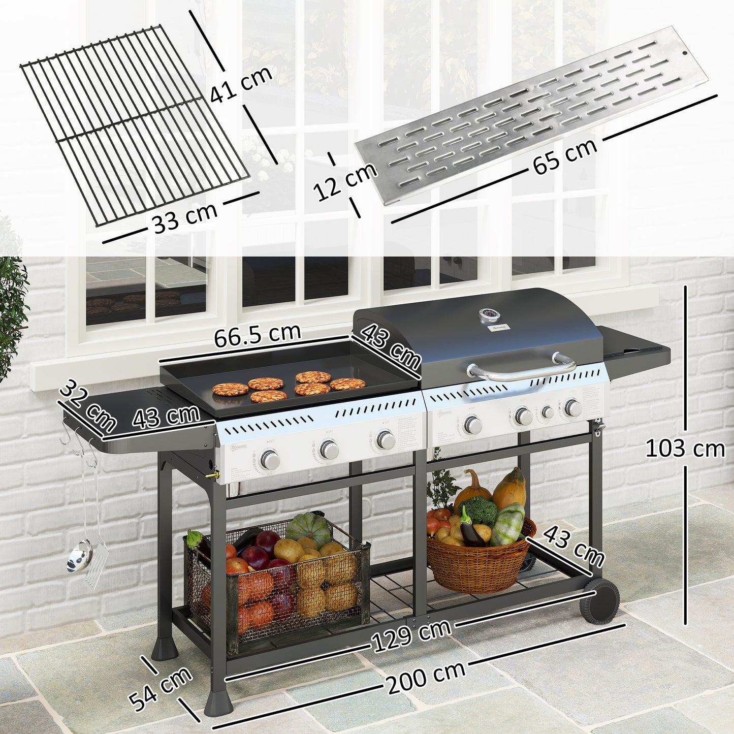 Deluxe Duo Gas BBQ, with Grill, Plancha and Side Burner