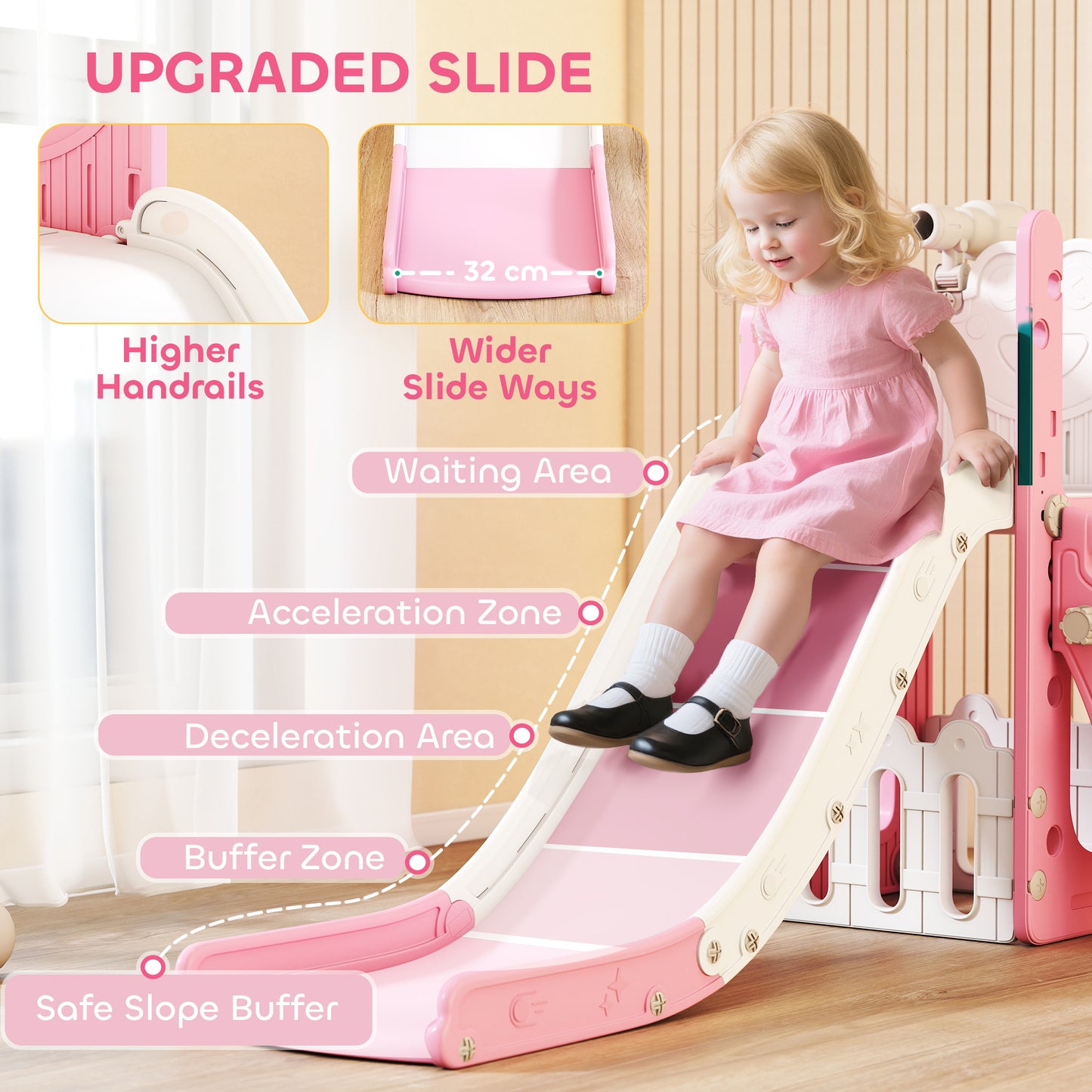 5 in 1 Kids Slide Set with Basketball Hoop, Climbing Frame
