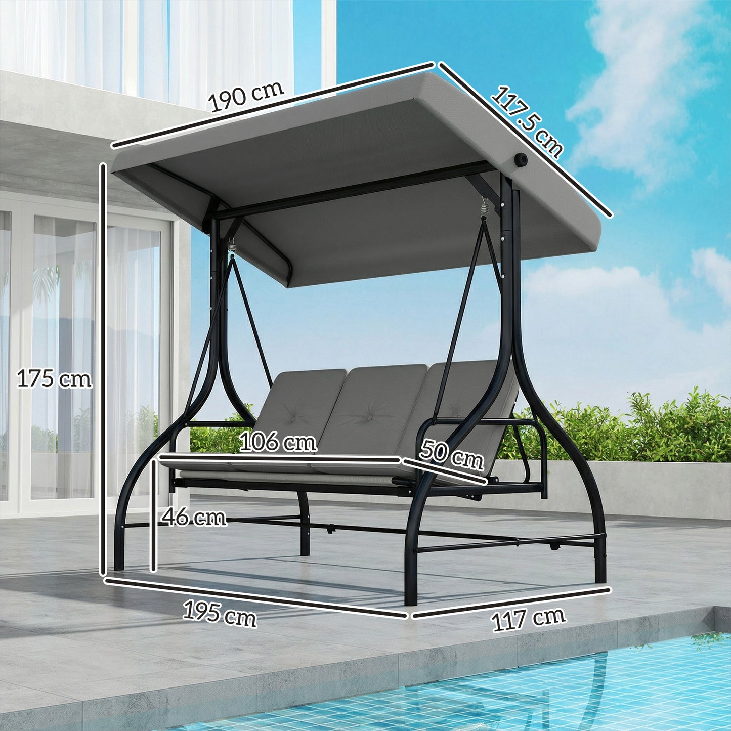 3 Seater Canopy Swing Chair, 2 in 1 Garden Swing Seat Bed