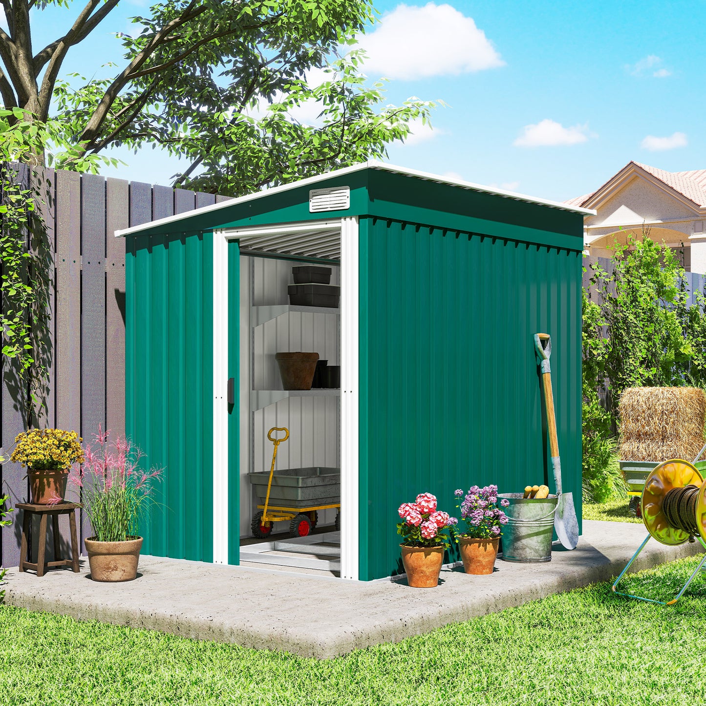 7 x 5ft Galvanised Metal Shed with Sliding Door