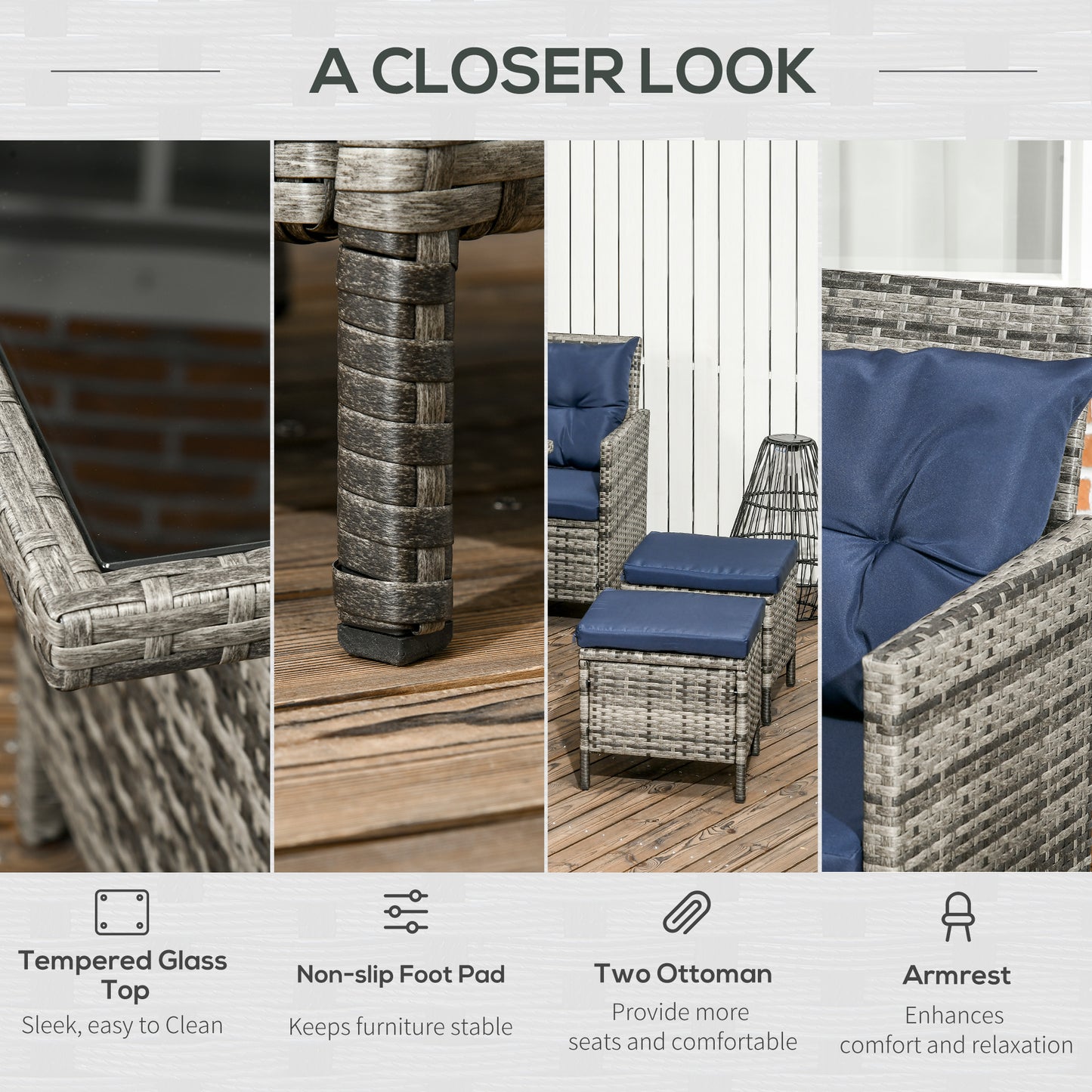 7-Seater Patio wicker Sofa Set Rattan Chair Furniture w/ Glass &