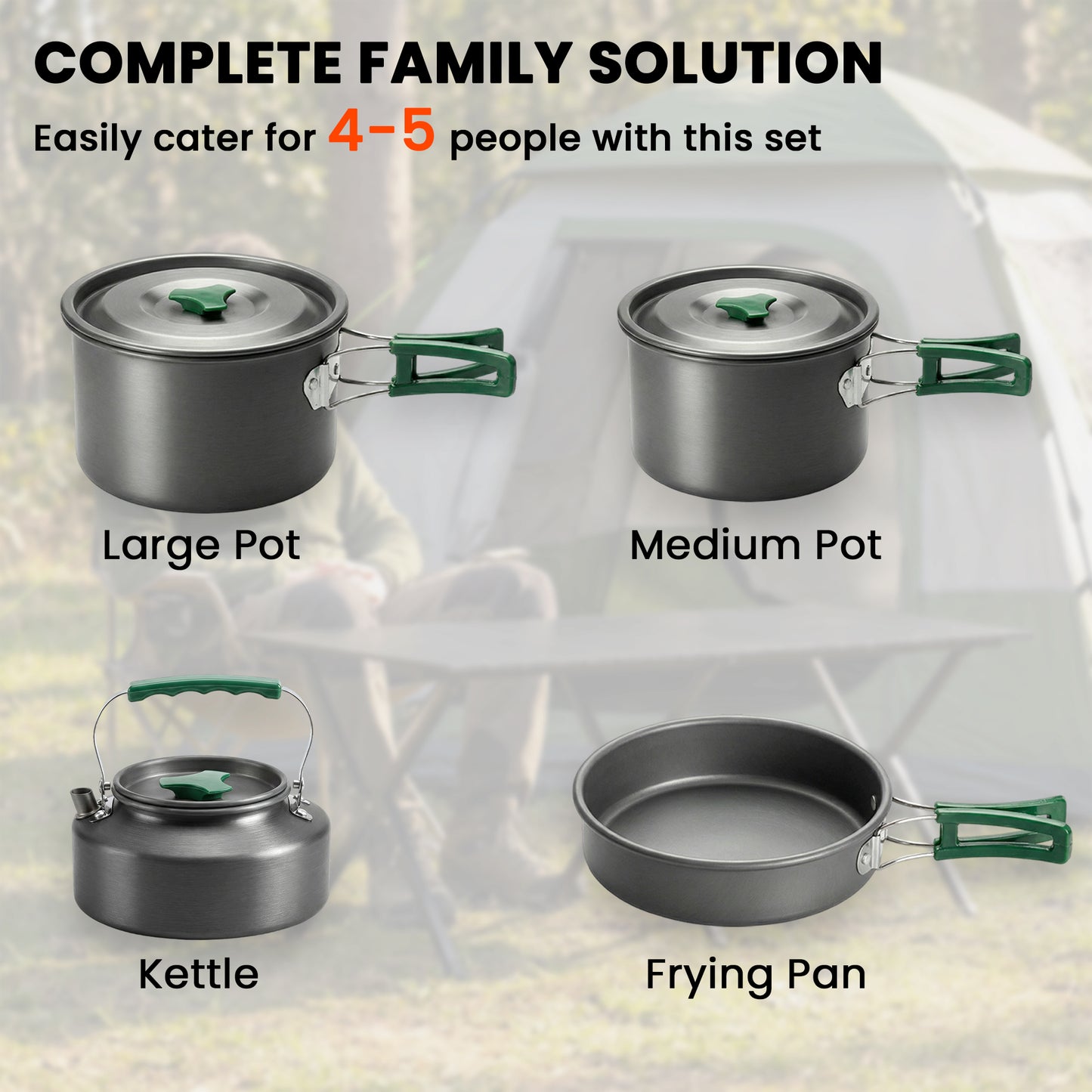 Camping Cookware Set for 4-5 People