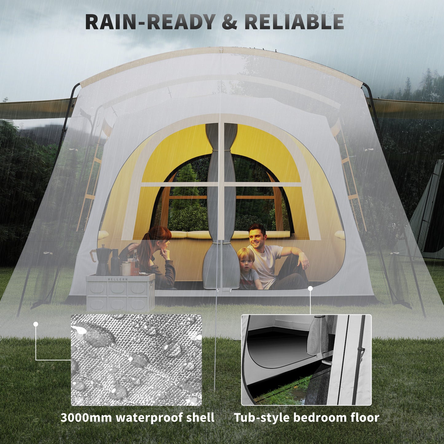 4 Man Tunnel Tent, Family Camping Tent with Porch