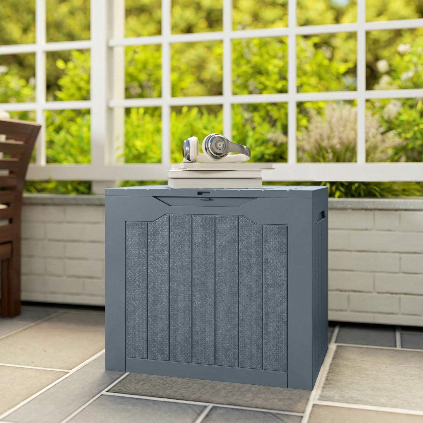 93L Plastic Garden Storage Box, Outdoor Storage Box with Handles