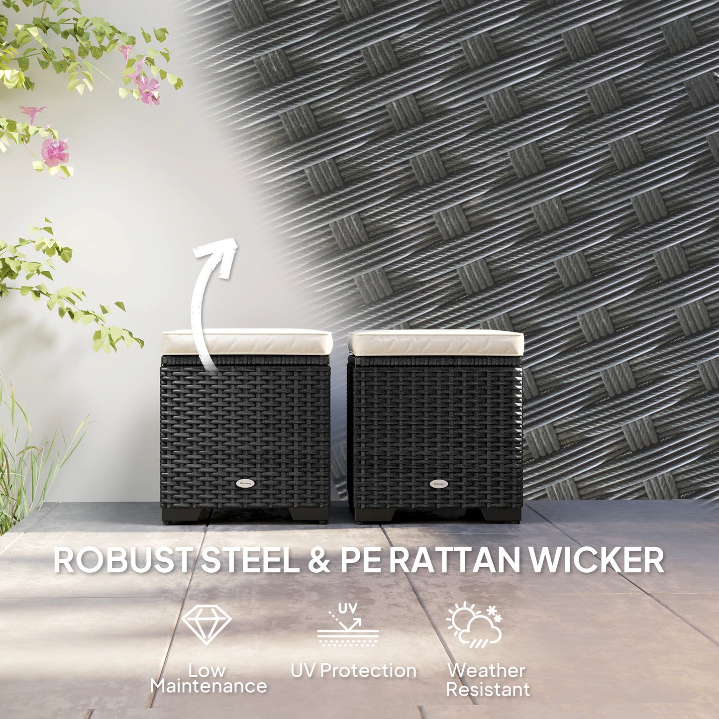Set of 2 Rattan Storage Ottoman