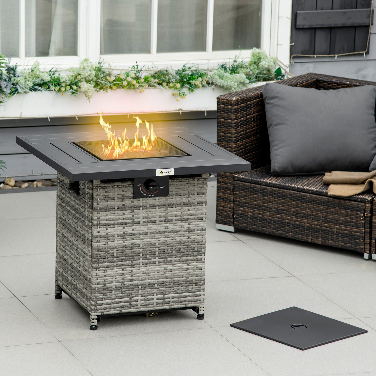 Outdoor PE Rattan Gas Fire Pit Table (1)