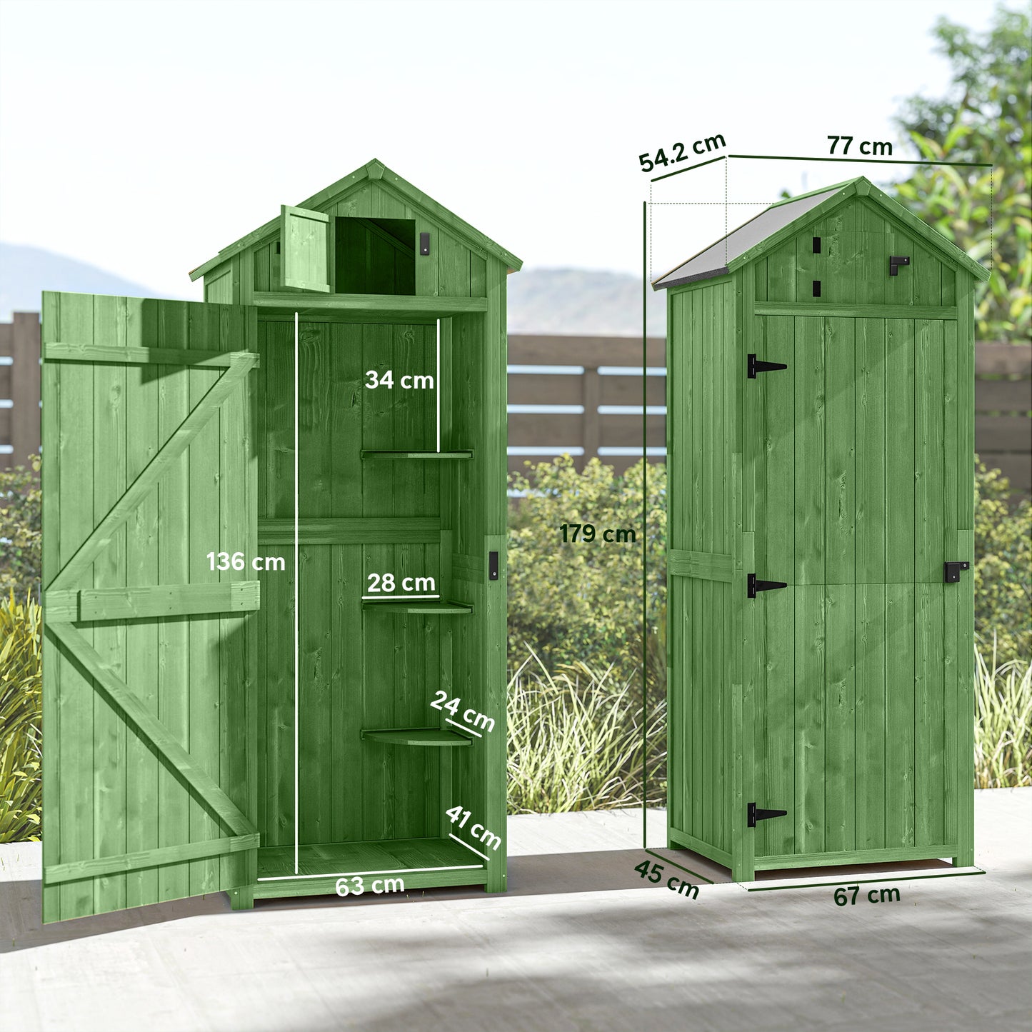 Small Shed, Tall Slim Wooden Garden Shed with 3 Removable Shelves