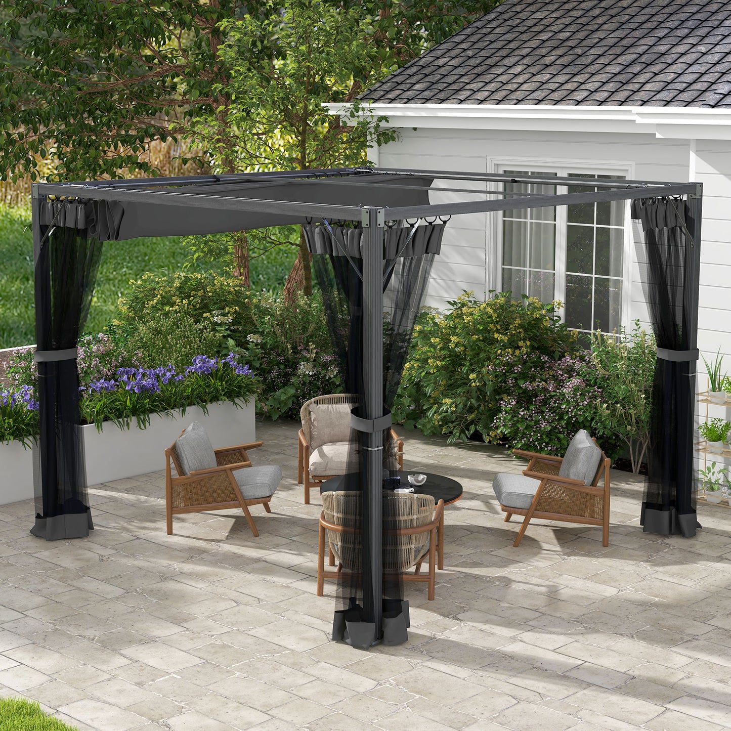 3 x 3m Aluminium Frame Pergola, with Retractable Roof