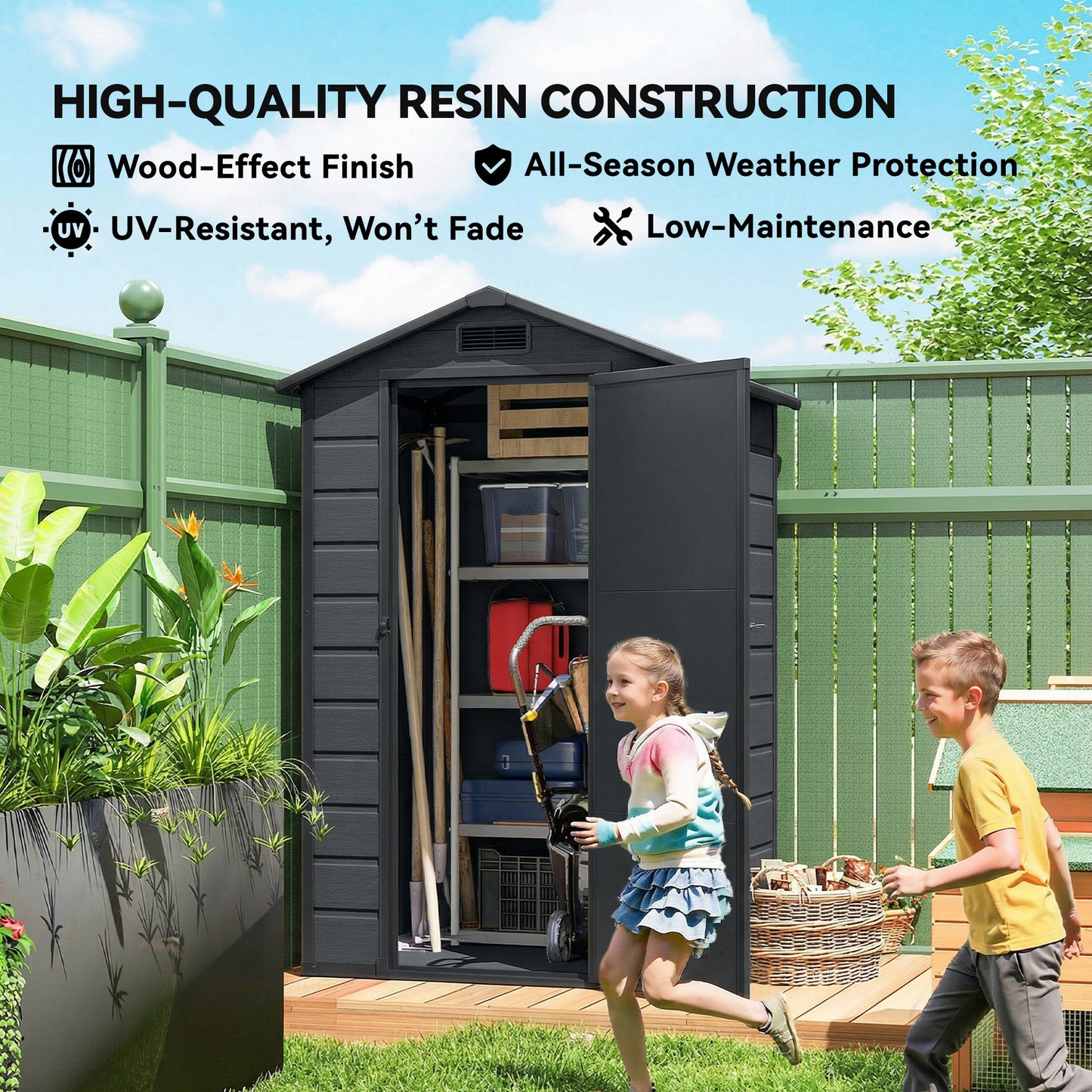 4 x 3 ft Plastic Garden Shed with Floor