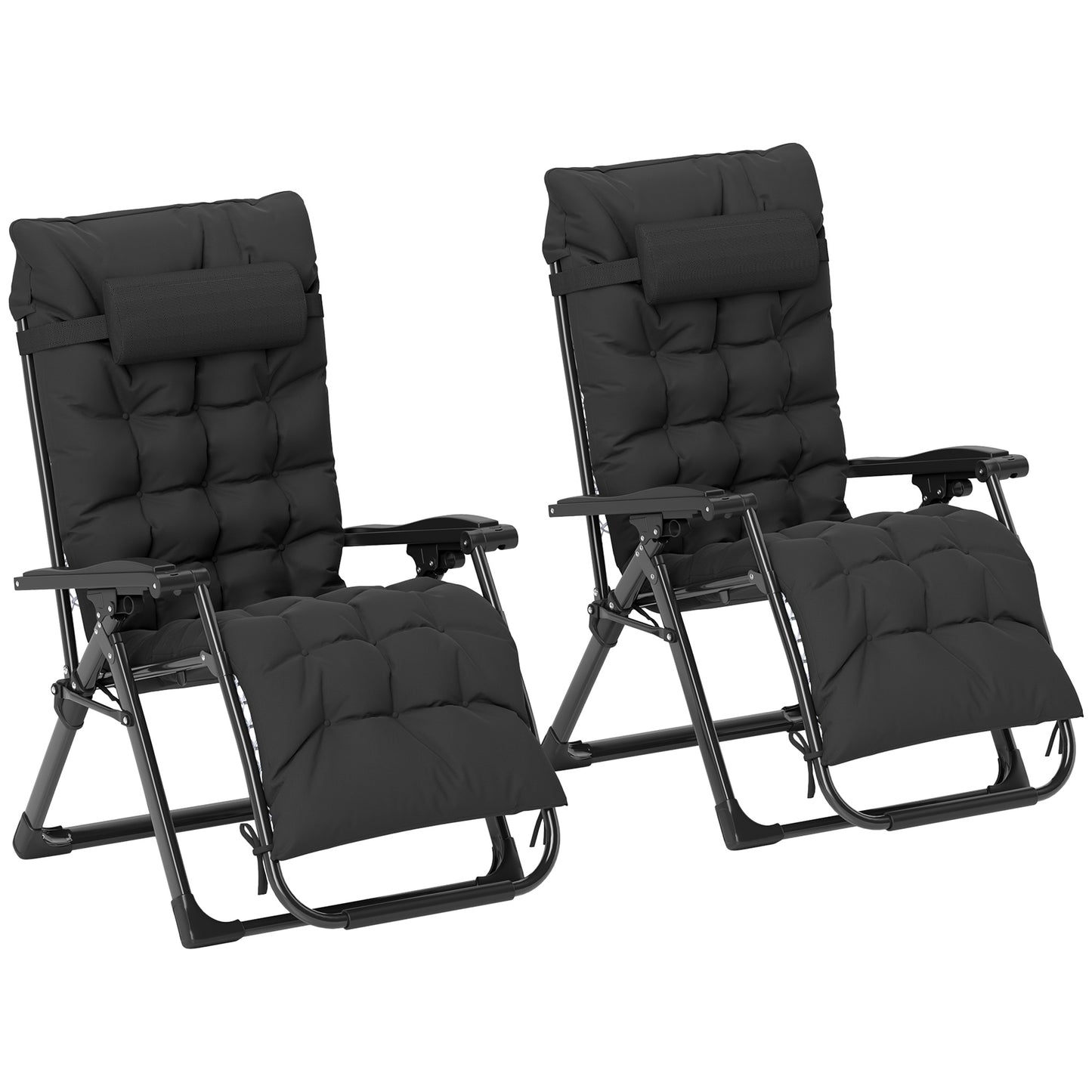 2 Piece Reclining Zero Gravity Sun Loungers with Cushions