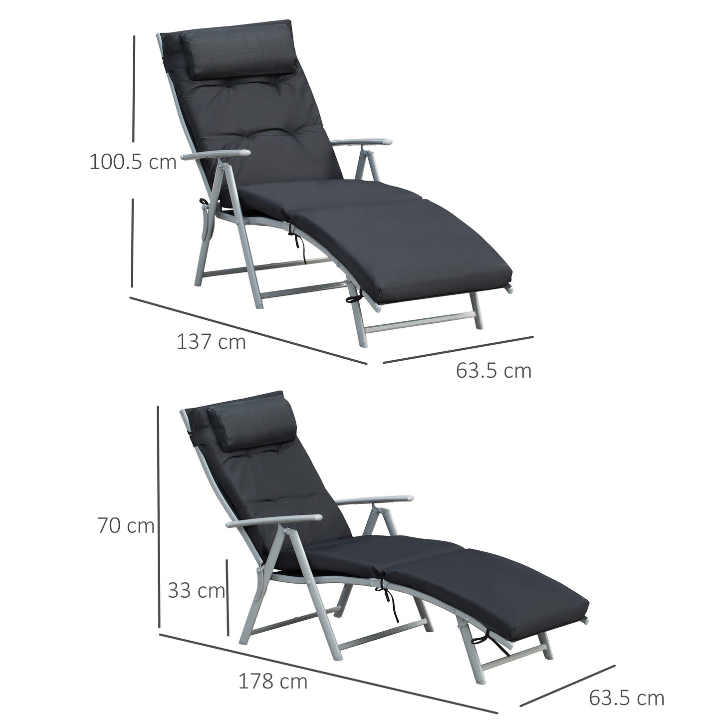 Steel Frame Outdoor Garden Padded Sun Lounger w/ Pillow