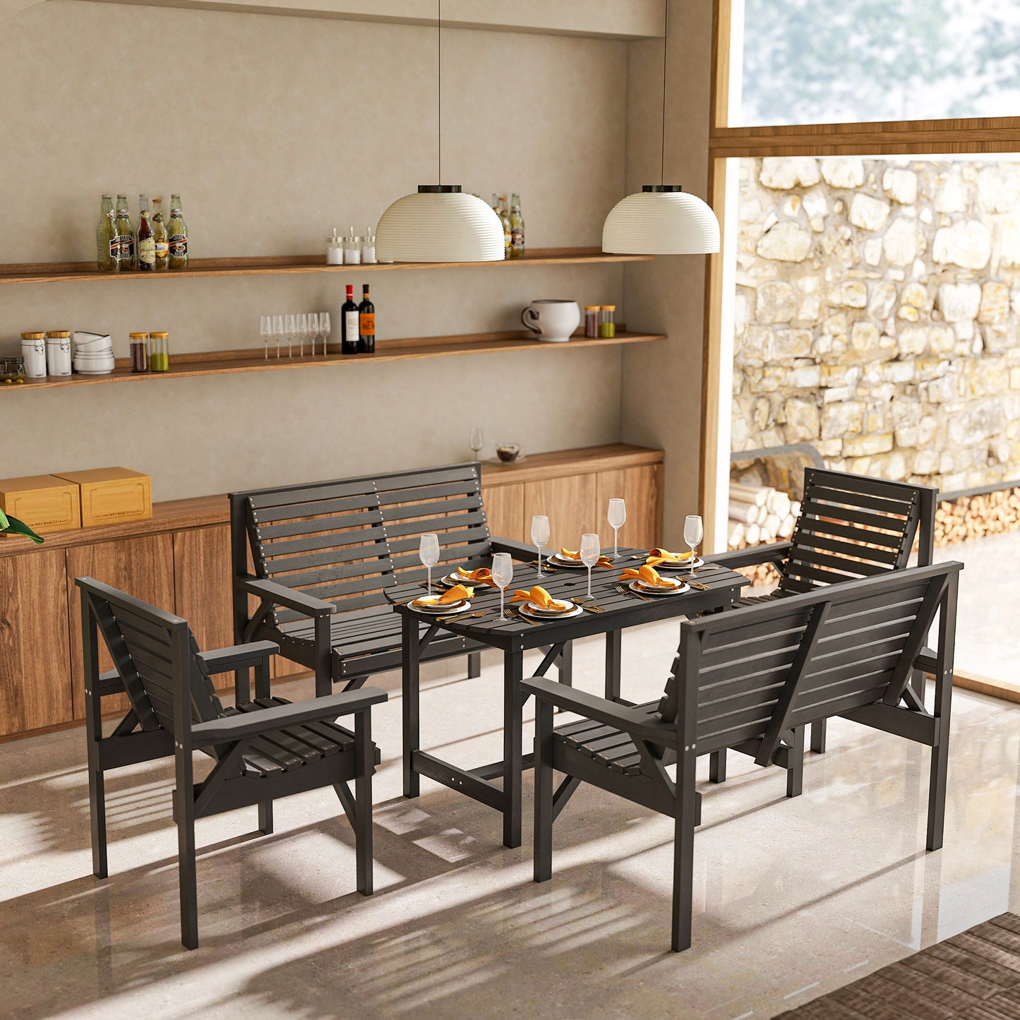5 Piece Wooden Garden Dining Set for 6
