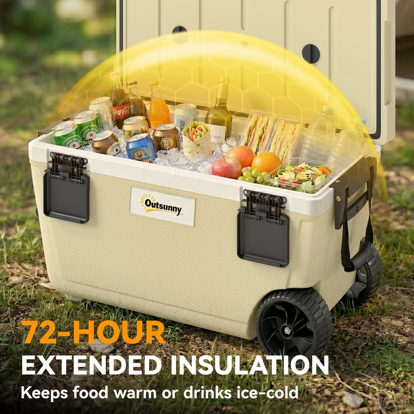 70L Insulated Cool Box with Wheels, Portable Ice Cooler with Handle