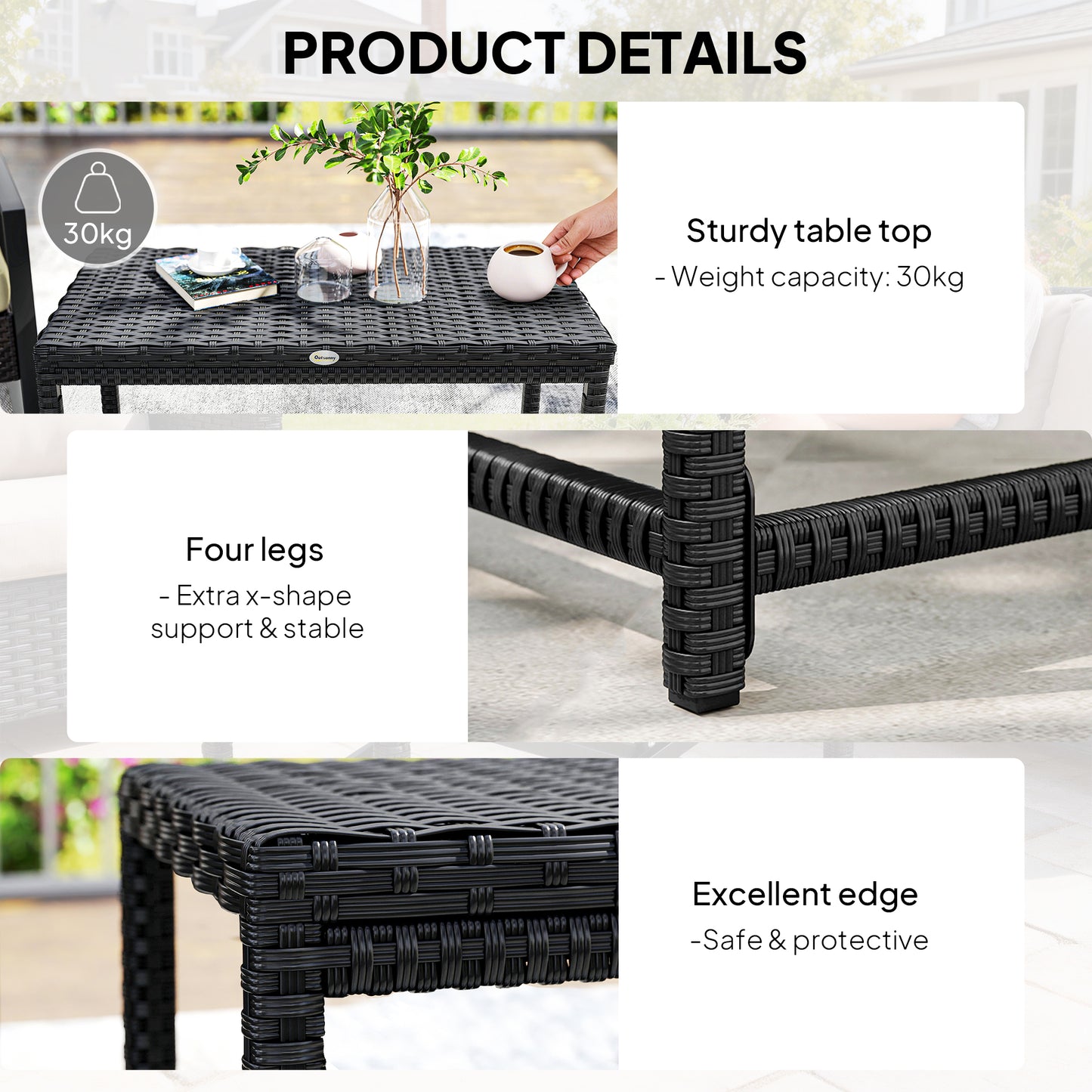 Outdoor Coffee Table Side Table with Rectangular Frame for Patio