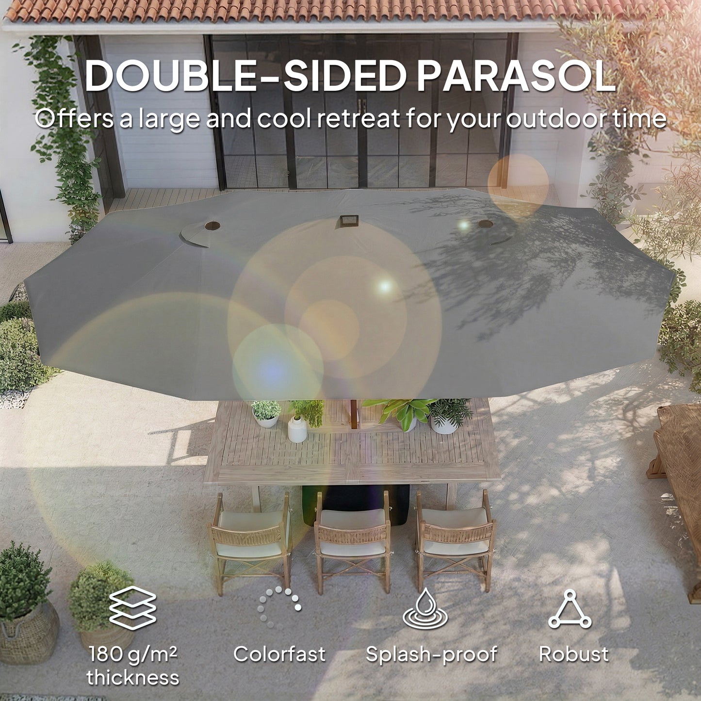 Patio Umbrella Double-Sided Outdoor Umbrella with Solar Lights Base
