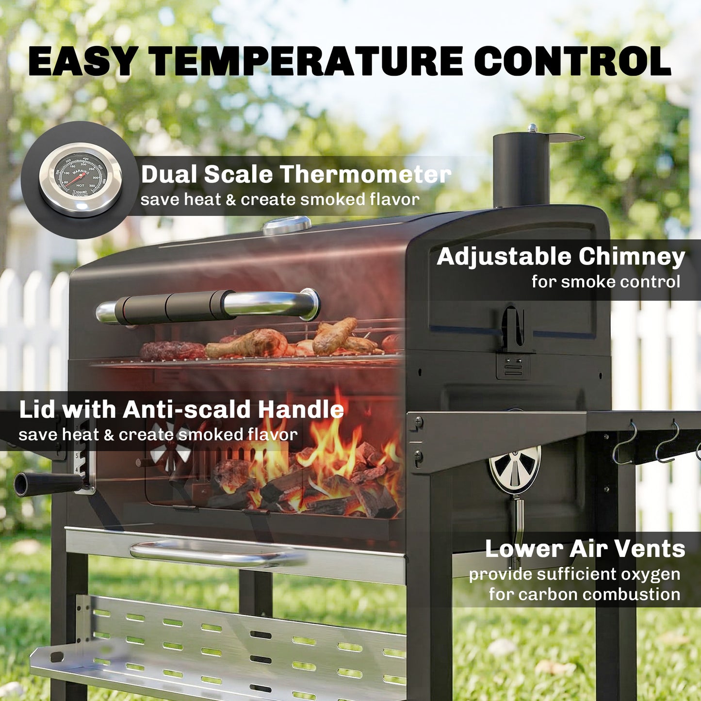 Charcoal BBQ Grill Smoker with Electric Rotisserie Kit