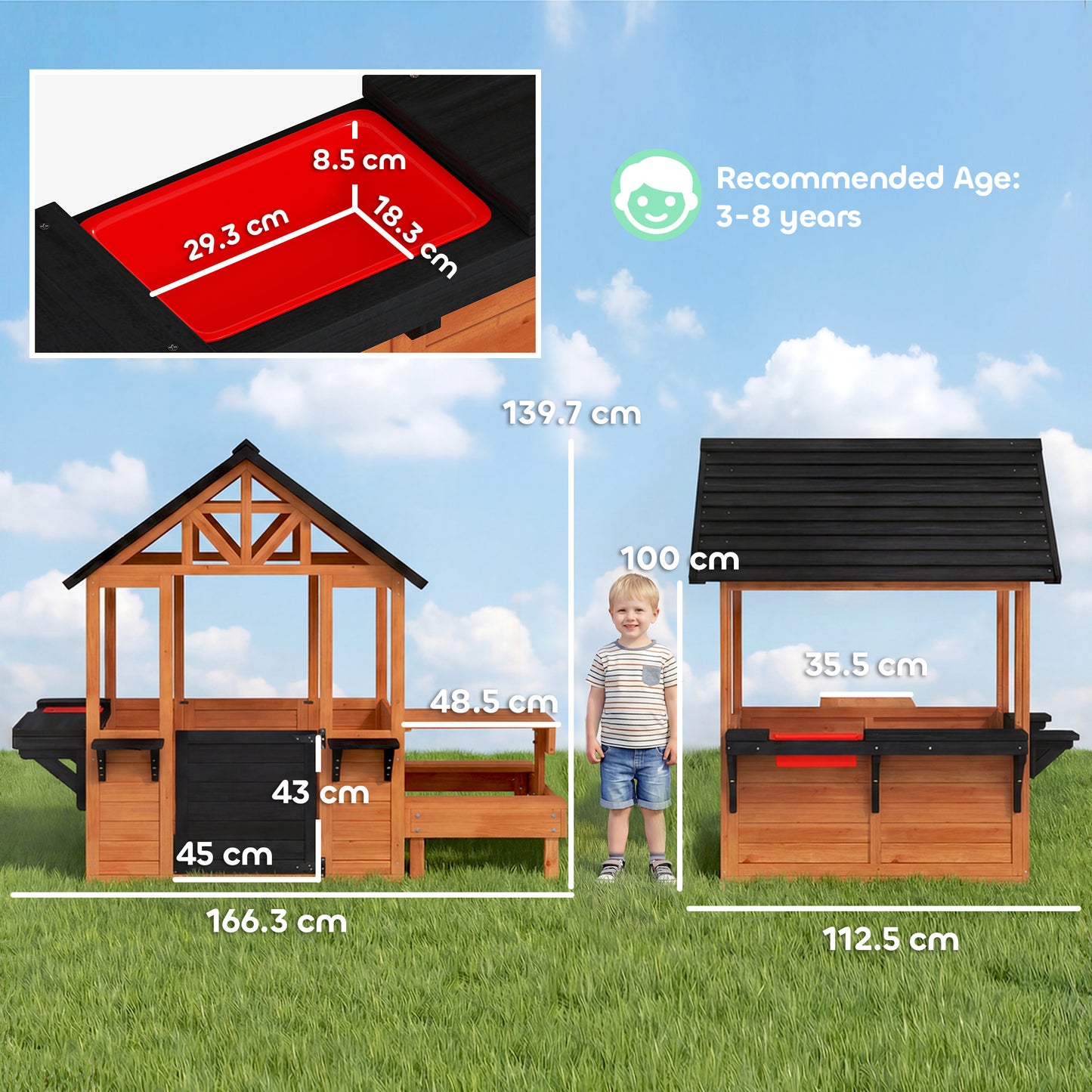 Wooden Playhouse Playhouse for Kids with Table, Benches, Sink Table