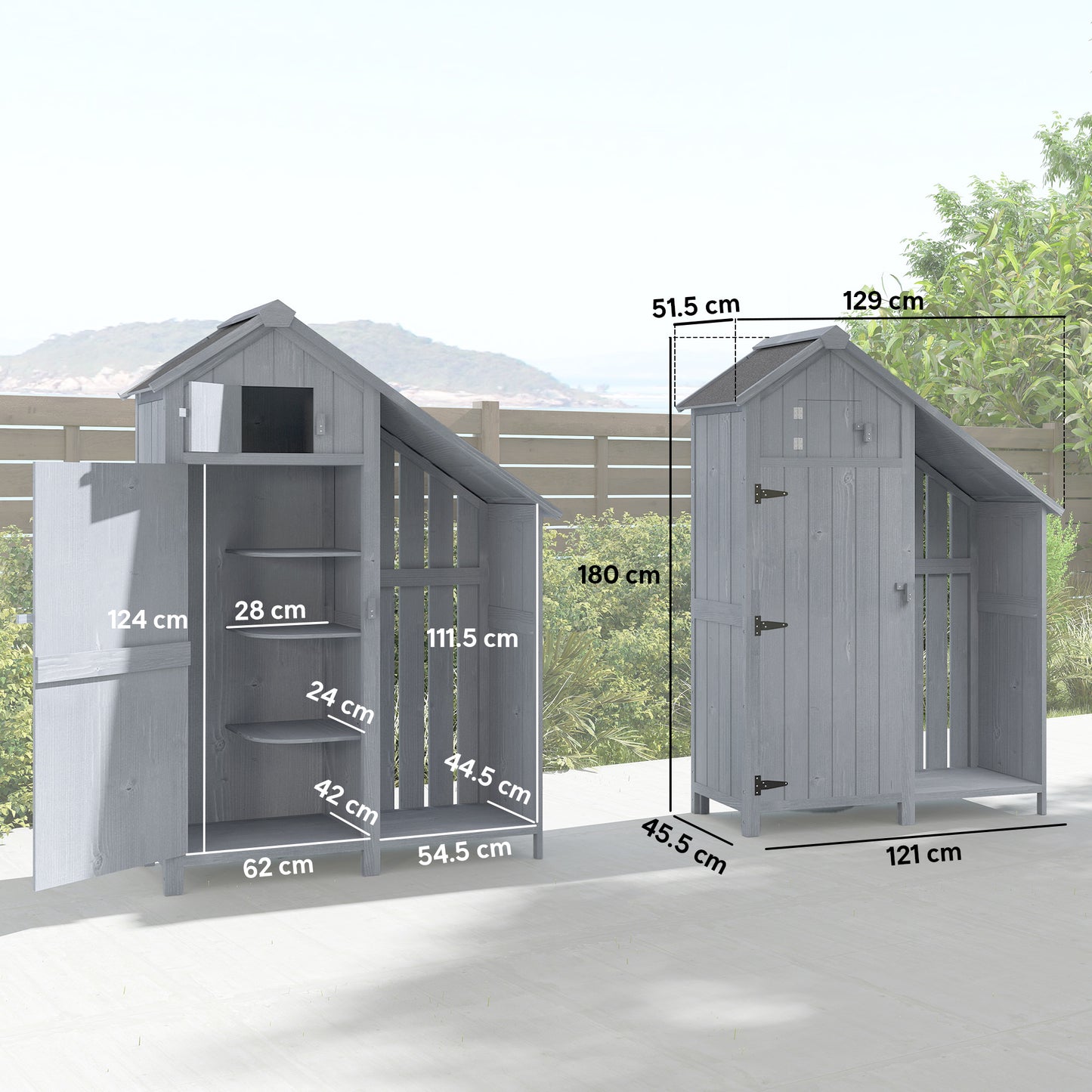 Garden Outdoor Storage Shed 3 Shelves Tilt Roof w/ Firewood Rack
