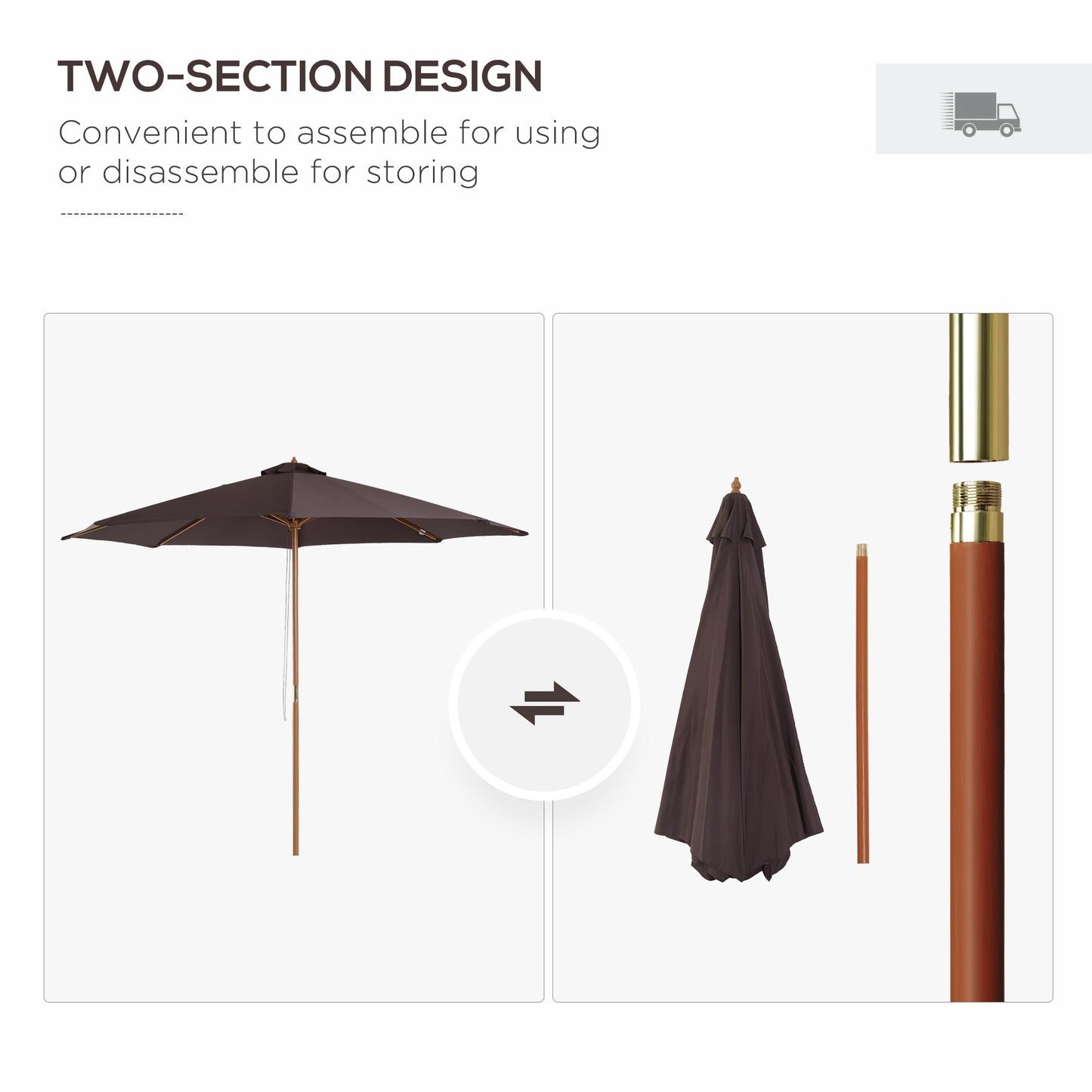 3(m) Garden Parasol, Pulley Operated Patio Umbrella, Wooden Parasol