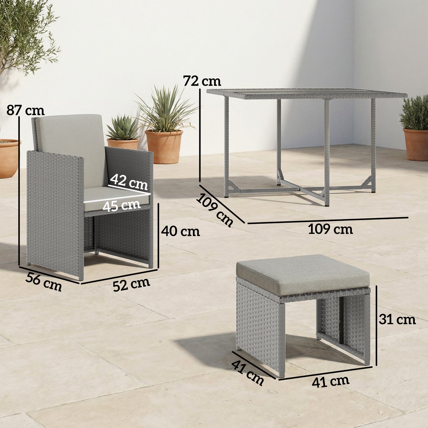 9 Piece Rattan Cube Garden Furniture Dining Set with Armchairs