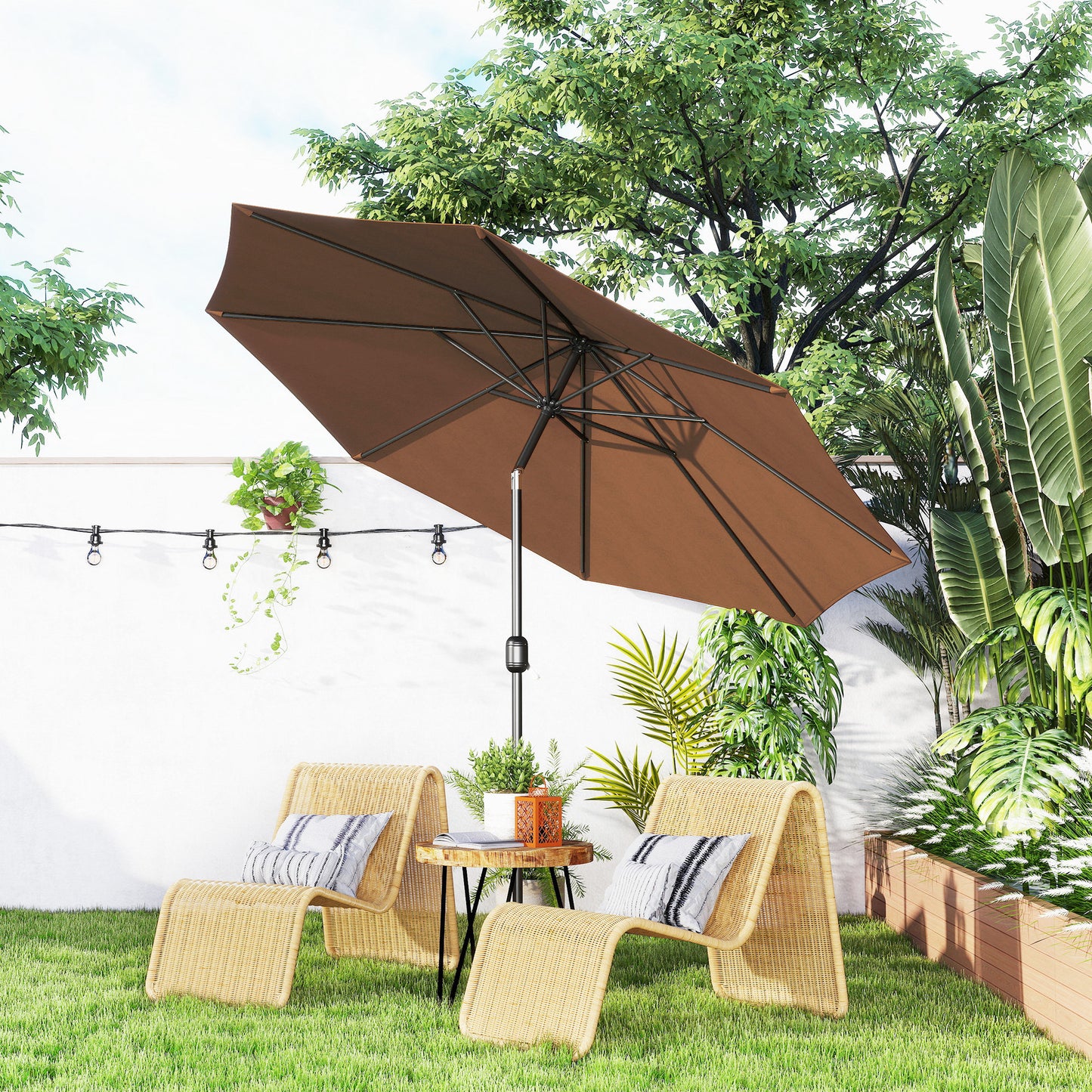 3(m) Tilting Parasol Garden Umbrellas, Outdoor Sun Shade with 8 Ribs