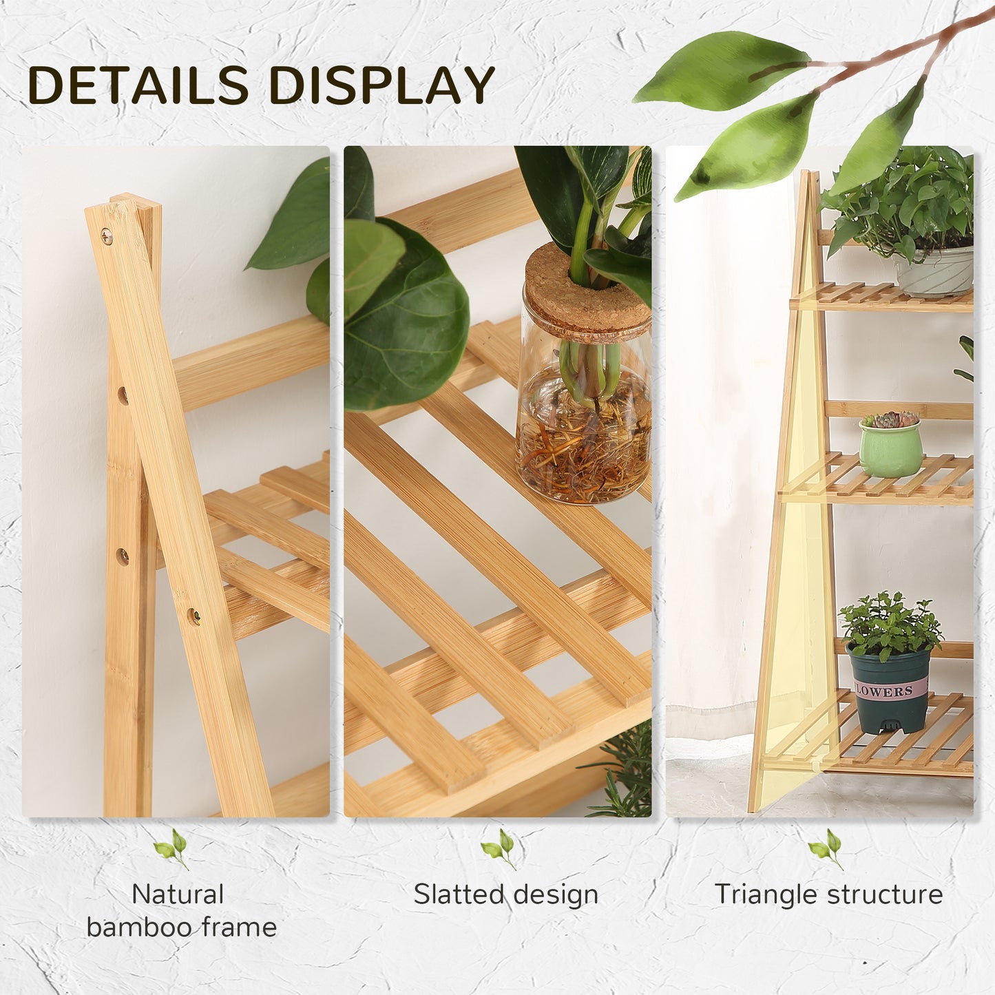 3-Tier Plant Stand, Plant Shelf Rack, Folding Bamboo Display Stand