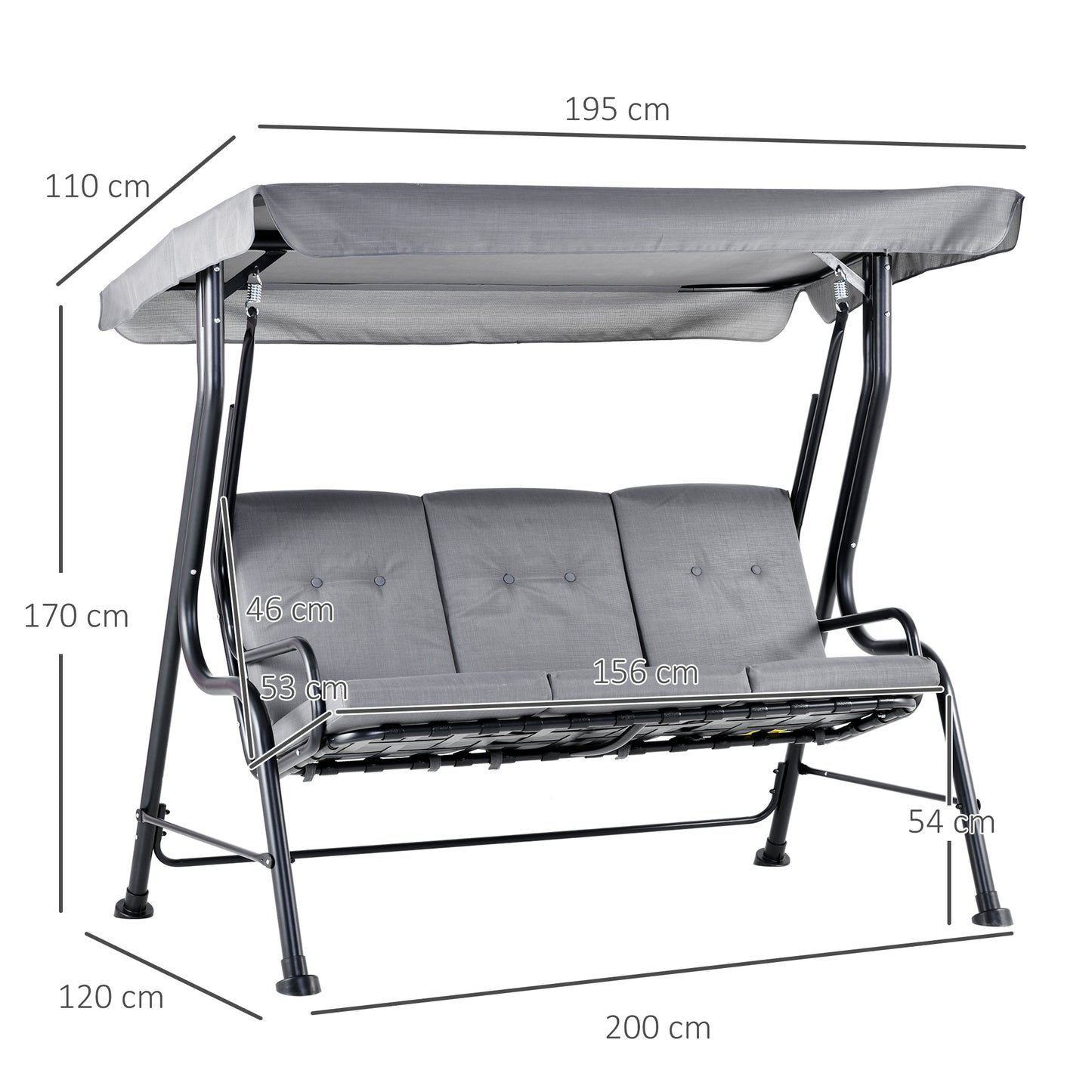Outdoor 3-person Metal Porch Swing Chair Bench