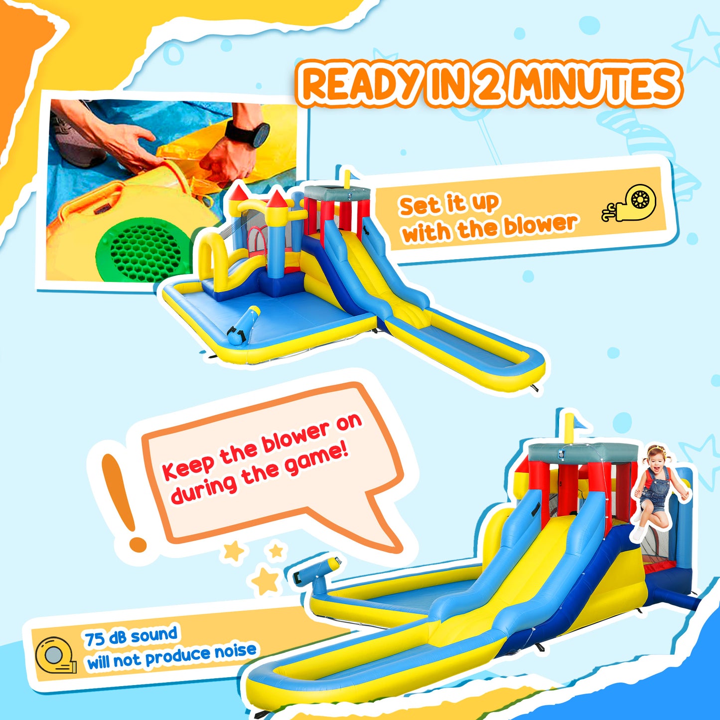 Inflatable Bouncy Castle, Kids Water Bounce House 6 in 1