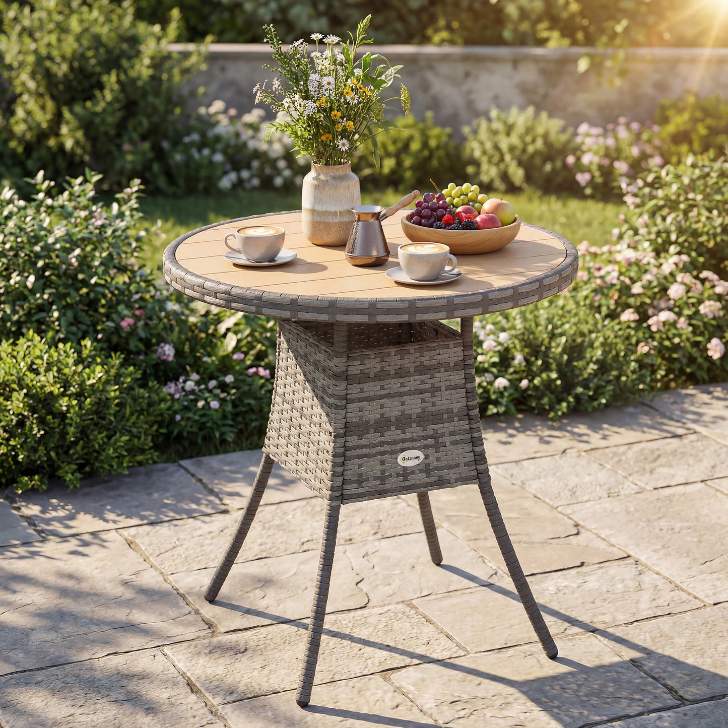 70 cm Wood-Effect Rattan Garden Table