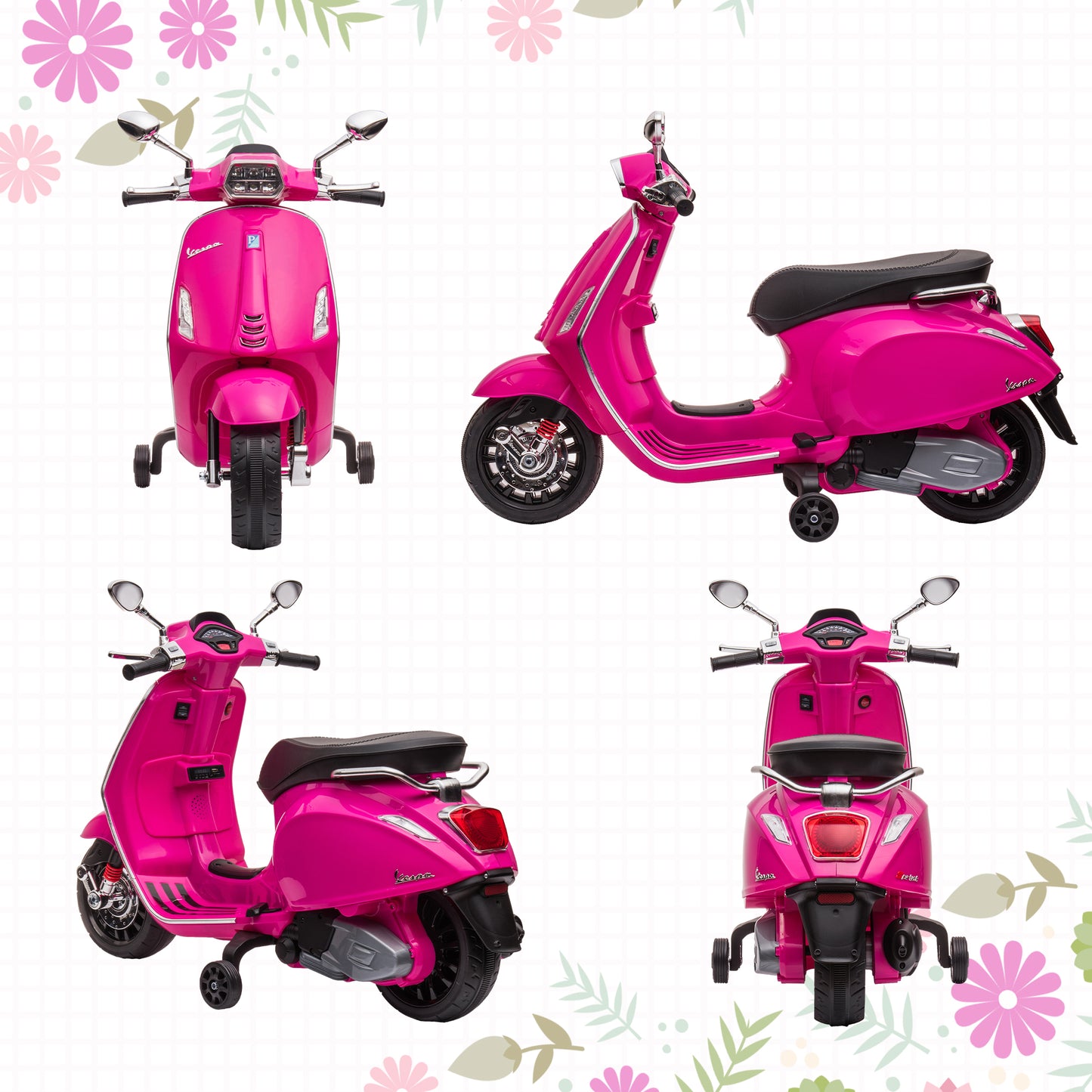 12V Vespa Licensed Kids Electric Motorbike w/ Music, Headlights