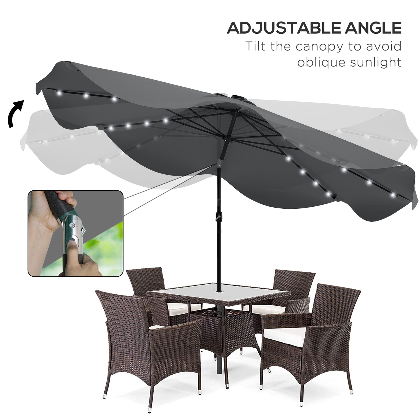 Solar Patio Umbrella with LED and Tilt