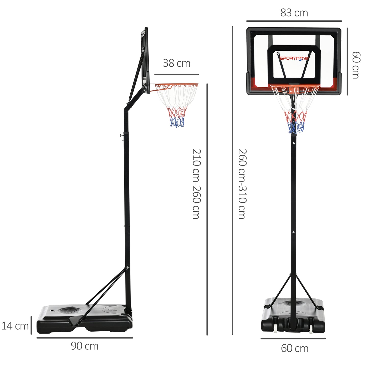 2.6-3.1m Adjustable Basketball Hoop