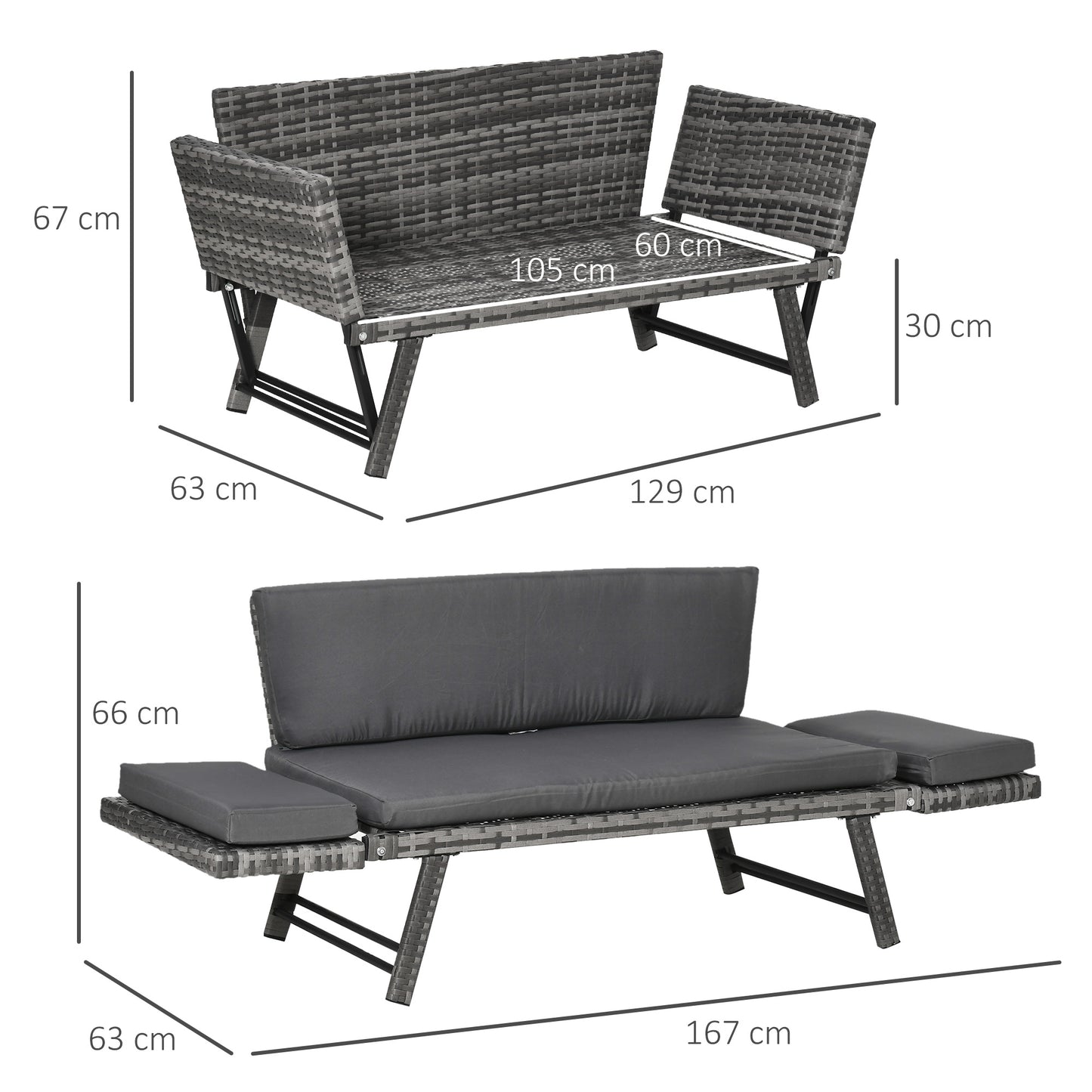 2 Seater Rattan Sofa with Cushions