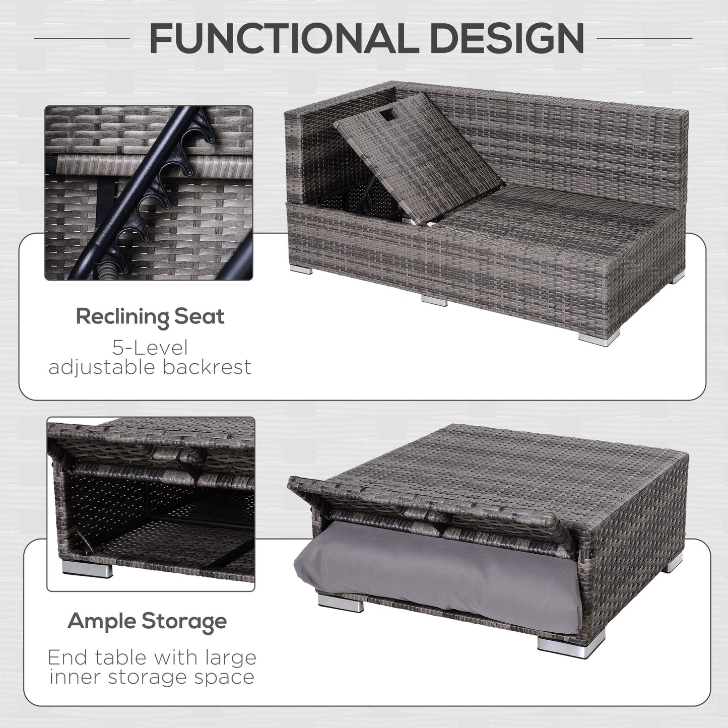 3PC Rattan Garden Furniture Storage Sofa Set