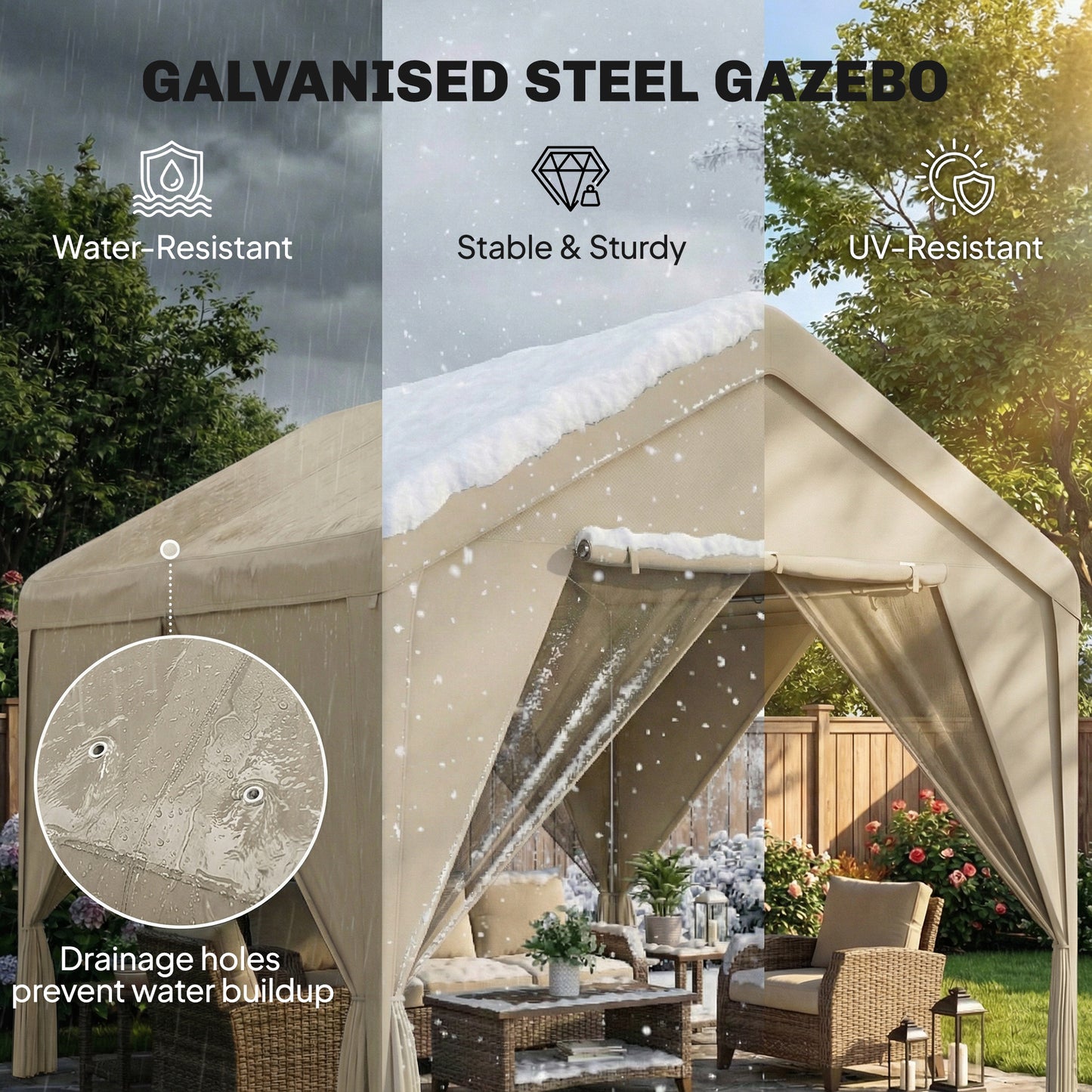 3 x 3 m Patio Gazebo with Netting & Curtains