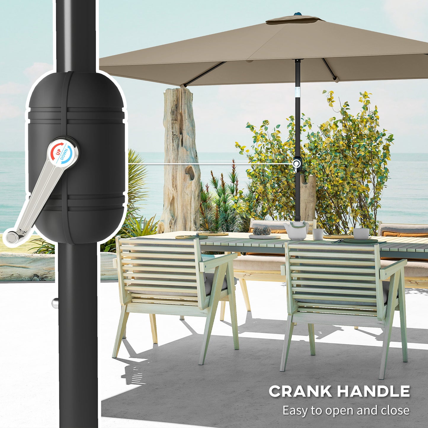 Garden Parasol, Parasol Umbrella with Crank Handle, Tilt Function