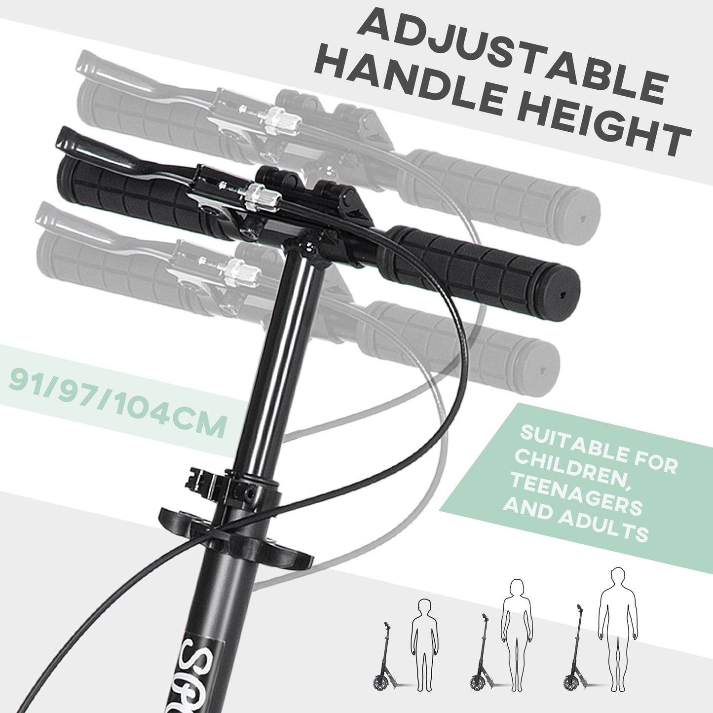 One-click Folding Kick Scooter for 14+ w/ Adjustable Handlebar