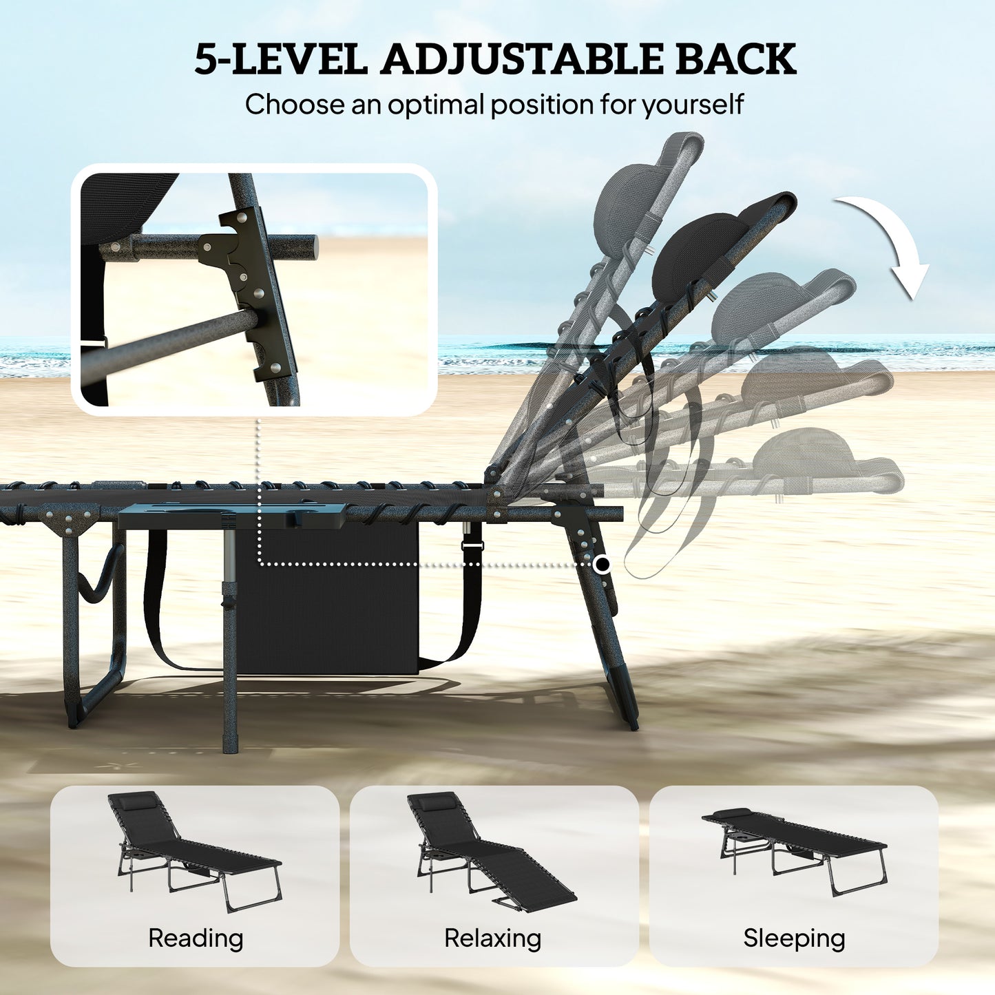 Five-Position Reclining Sun Loungers Set of 2