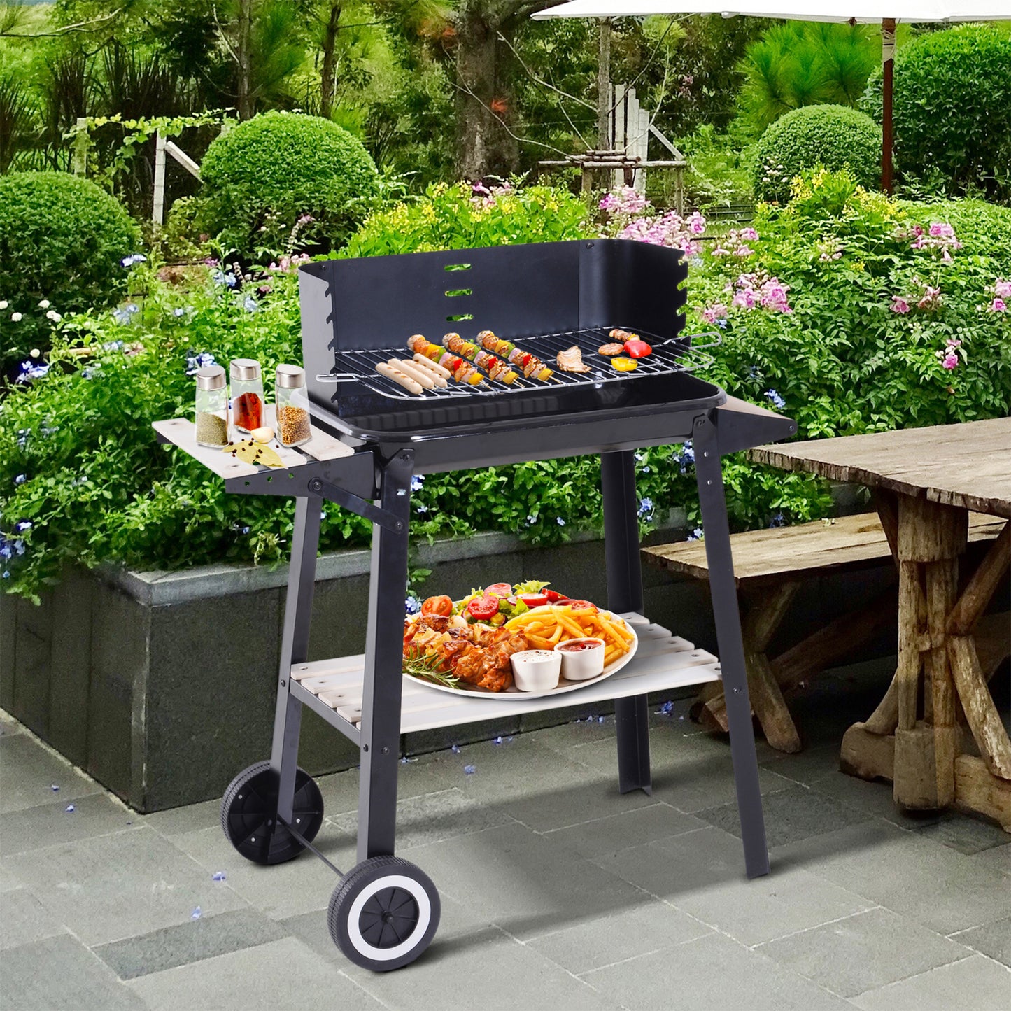 Trolley Charcoal BBQ Barbecue Grill Outdoor Patio Garden Heating