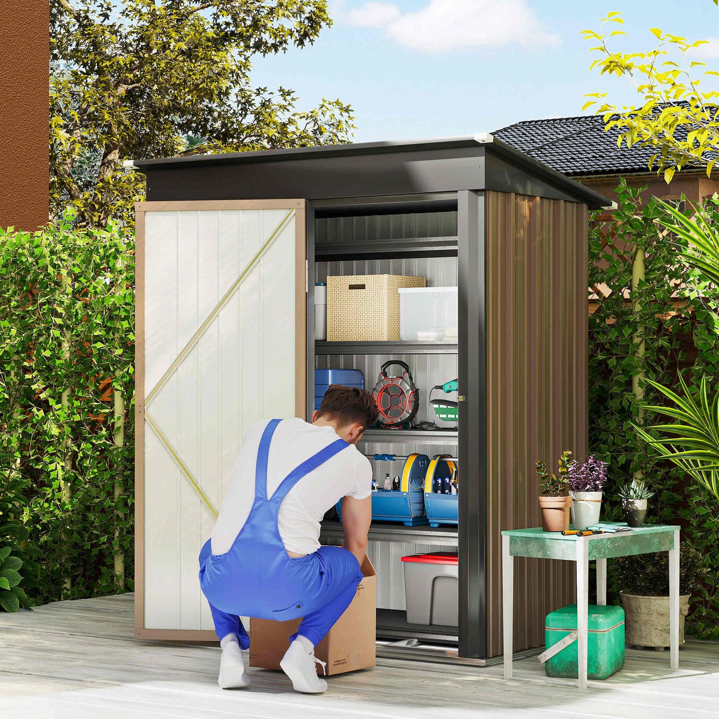 5 x 3ft Corrugated Steel Storage Shed, with Lock