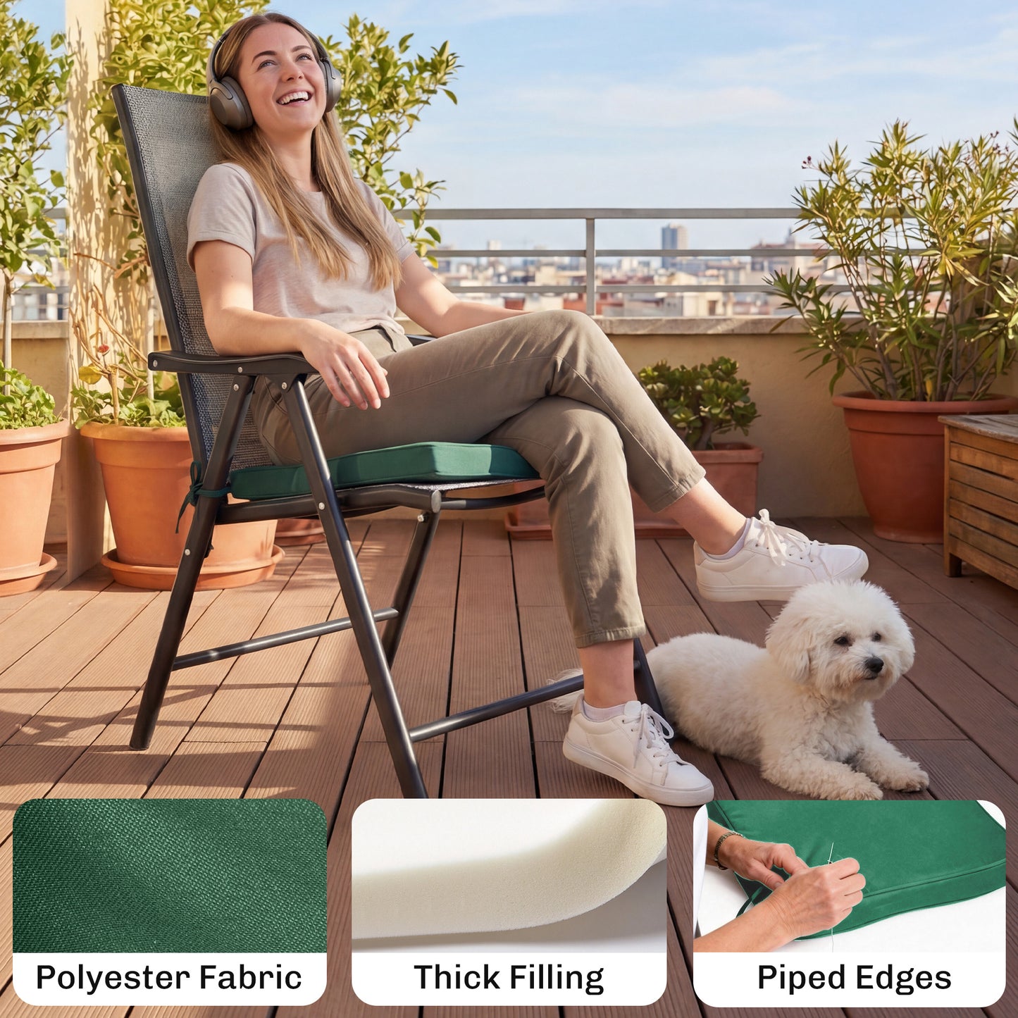 Set of 6 Chair Cushion Seat Pads Dining Chair w/ Straps