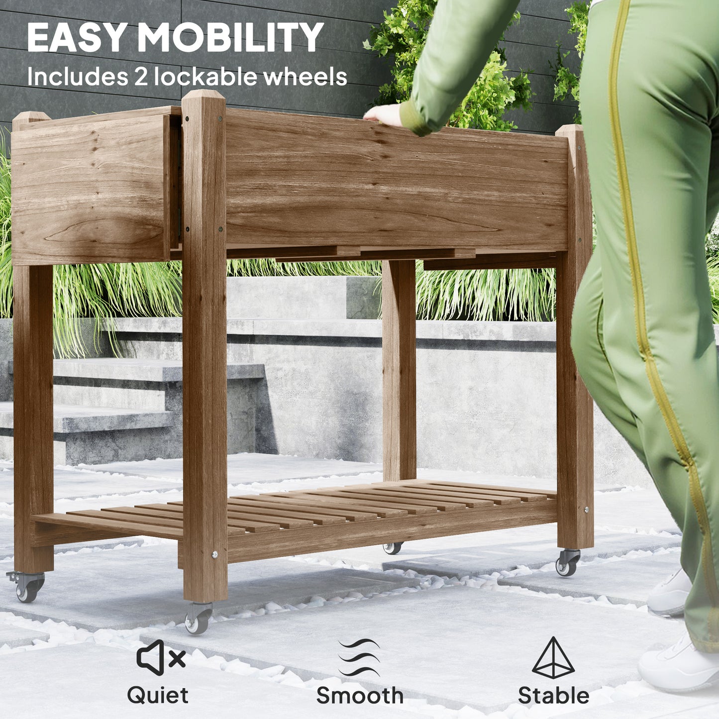 46 x 94cm Wooden Raised Planter, with Shelves