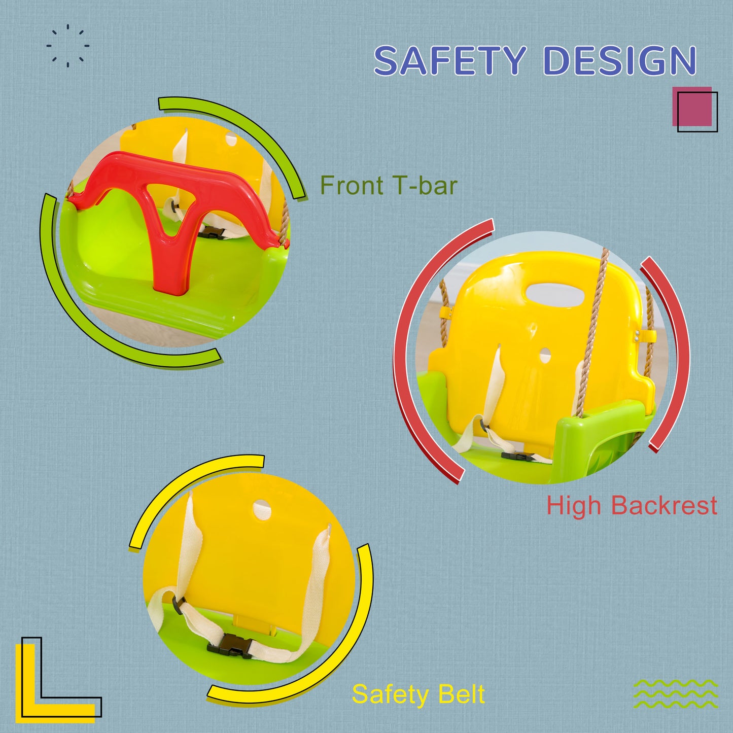 3 in 1 Detachable Kids Swing Seat with Safety Belt